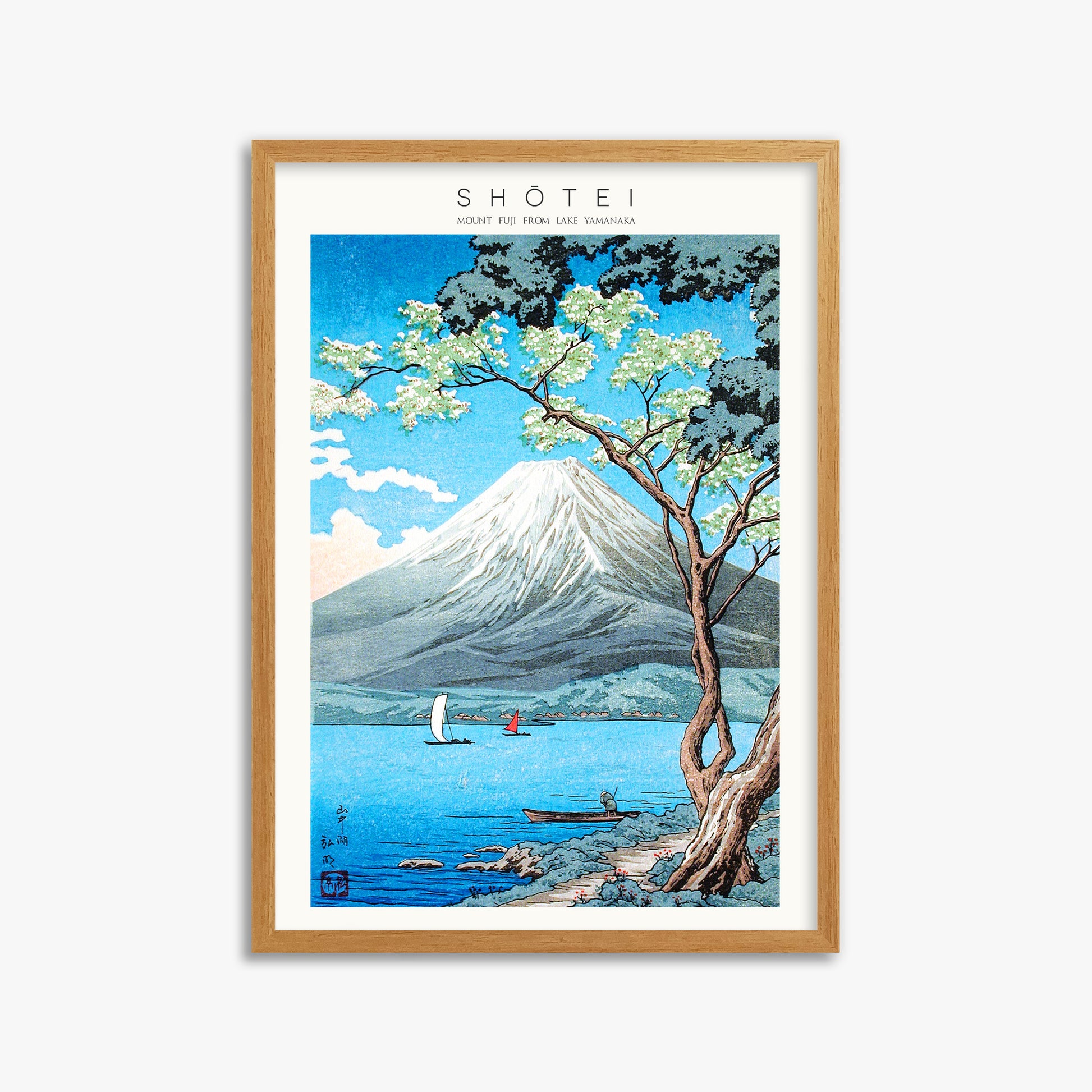 Shōtei: Mount Fuji from Lake Yamanaka - Japandi, 50x70cm Framed Art Reproduction With Oak Frame
