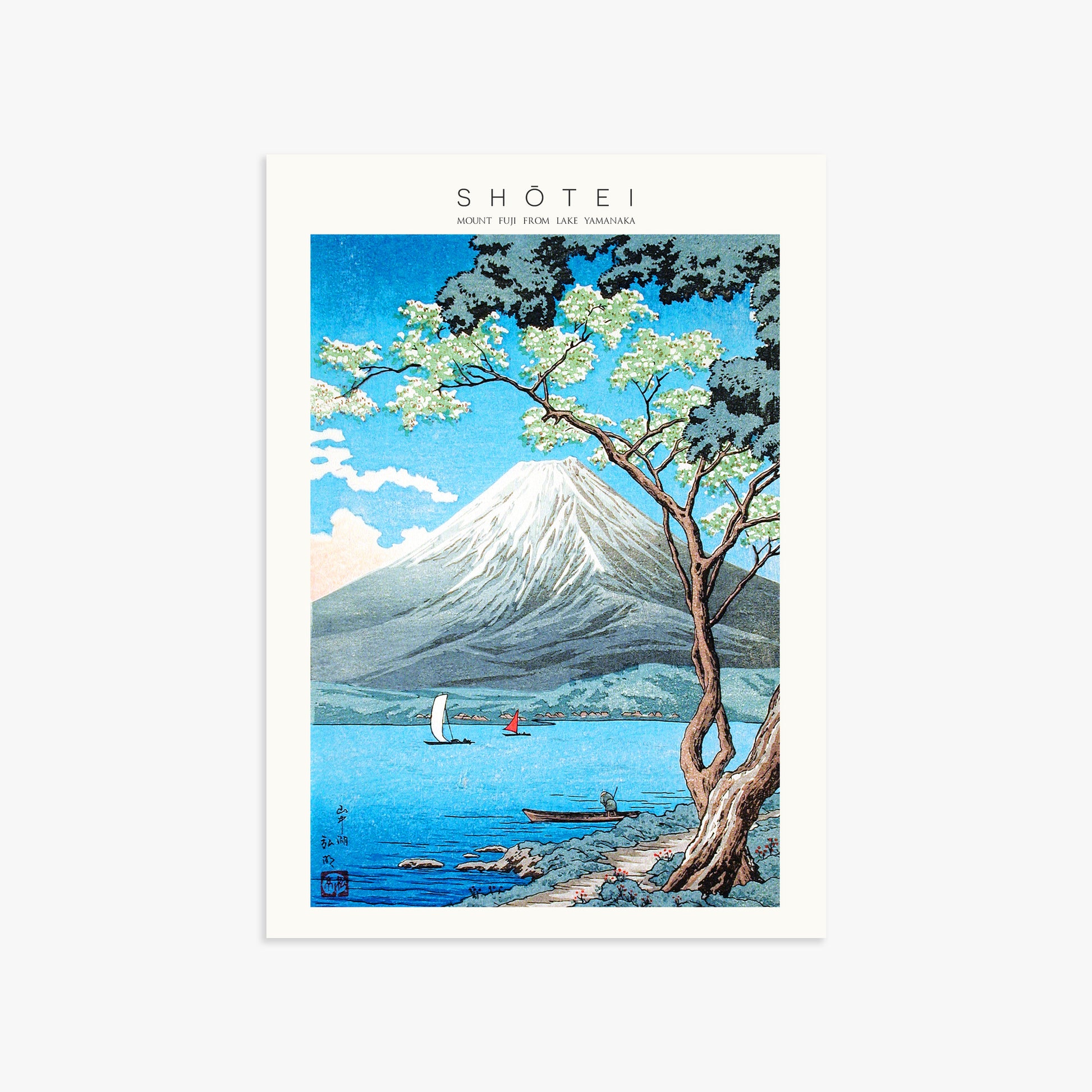 Shōtei: Mount Fuji from Lake Yamanaka - Japandi, 50x70cm Art Reproduction Unframed
