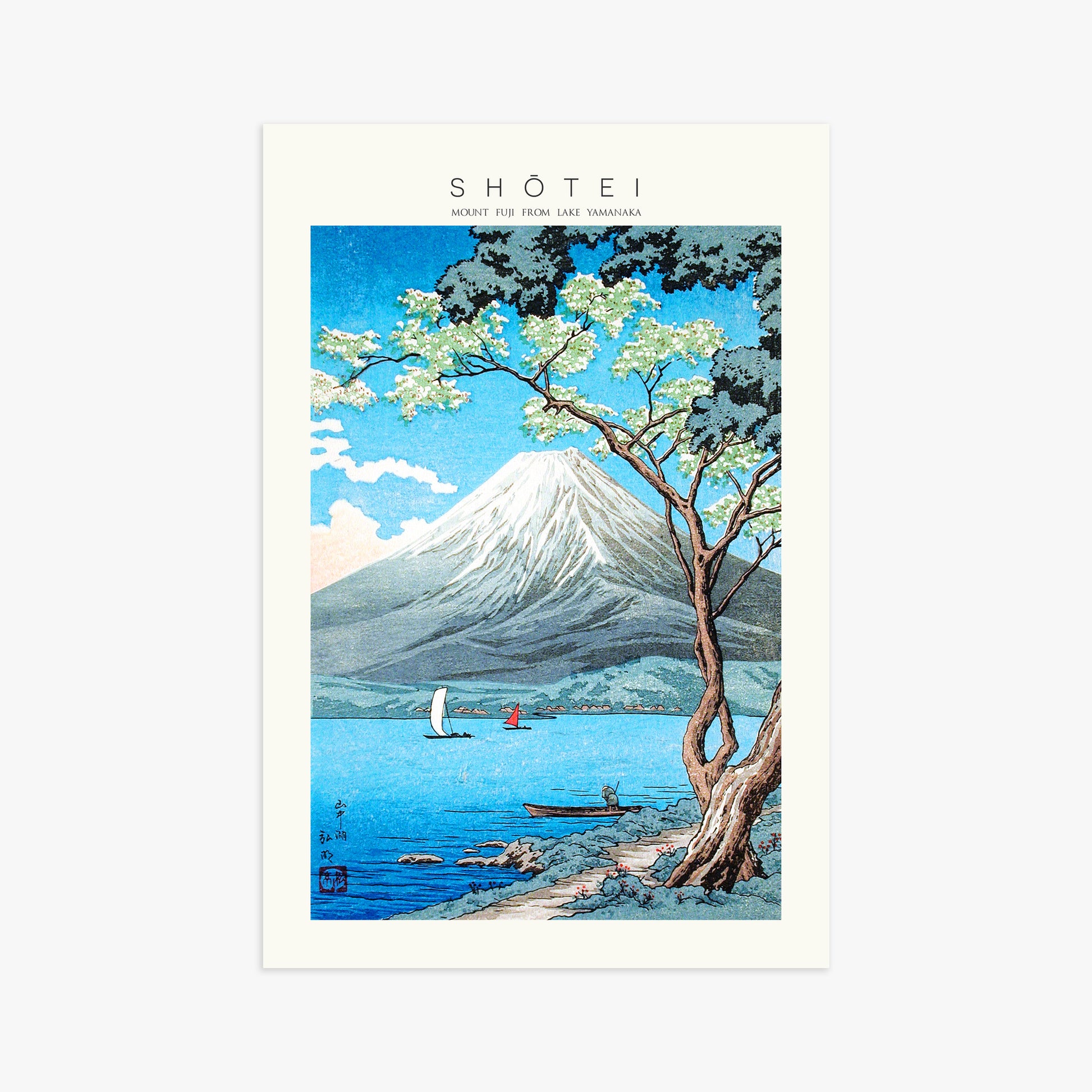 Shōtei: Mount Fuji from Lake Yamanaka - Japandi, 61x91cm Art Reproduction Unframed