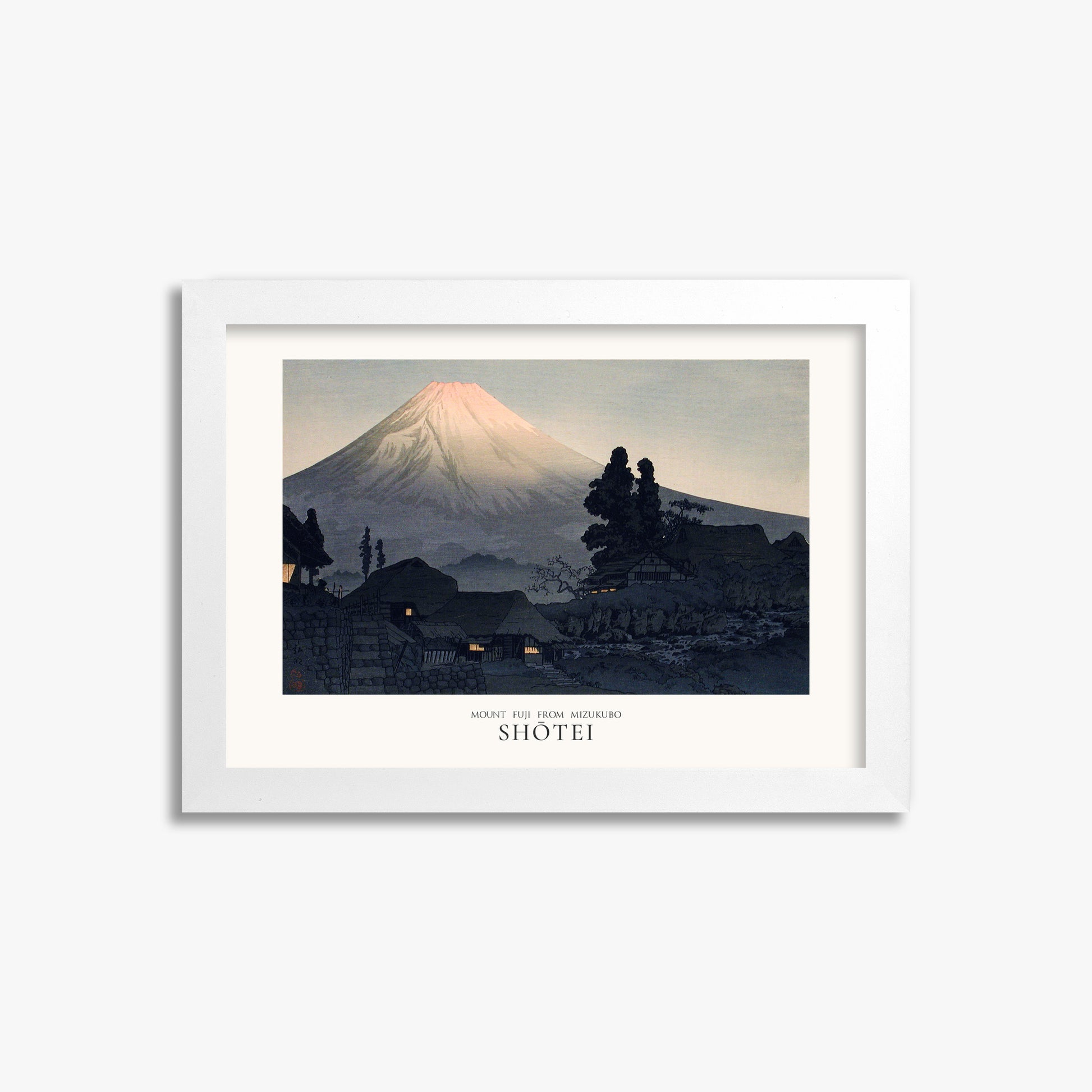 Takahashi Hiroaki (Shōtei): Mount Fuji From Mizukubo (Ukutsu) - Japandi, 21x30cm Framed Art Reproduction With White Frame