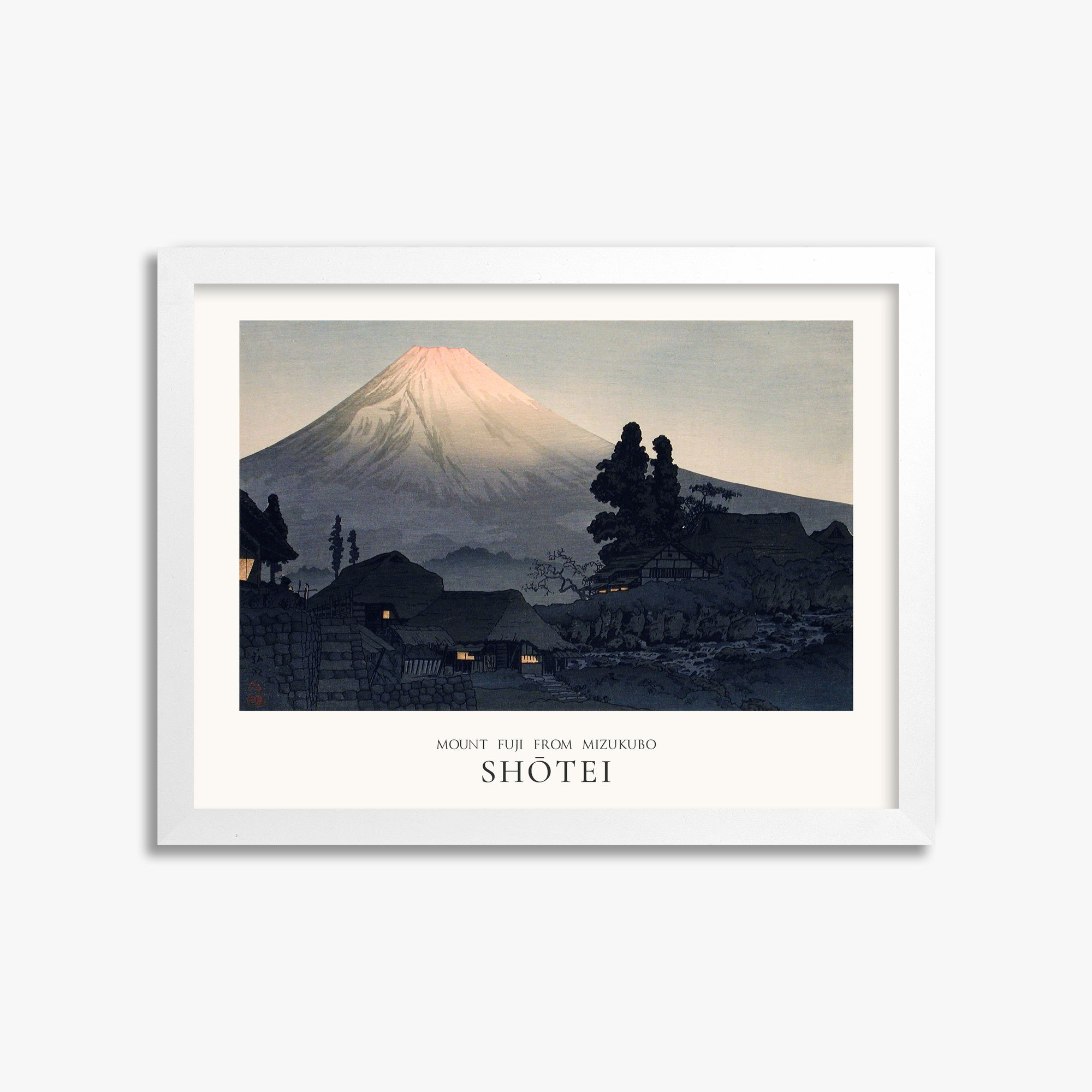 Takahashi Hiroaki (Shōtei): Mount Fuji From Mizukubo (Ukutsu) - Japandi, 30x40cm Framed Art Reproduction With White Frame