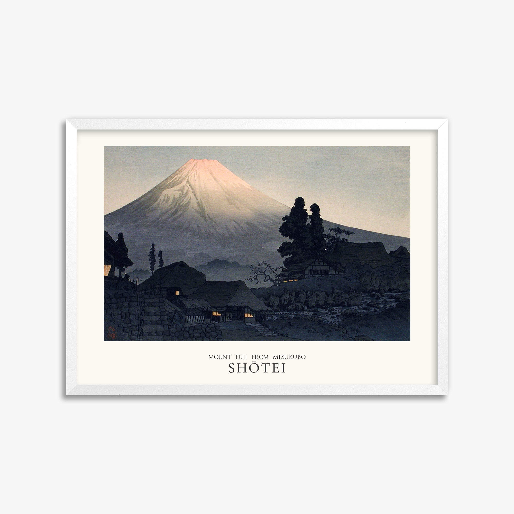 Takahashi Hiroaki (Shōtei): Mount Fuji From Mizukubo (Ukutsu) - Japandi, 50x70cm Framed Art Reproduction With White Frame