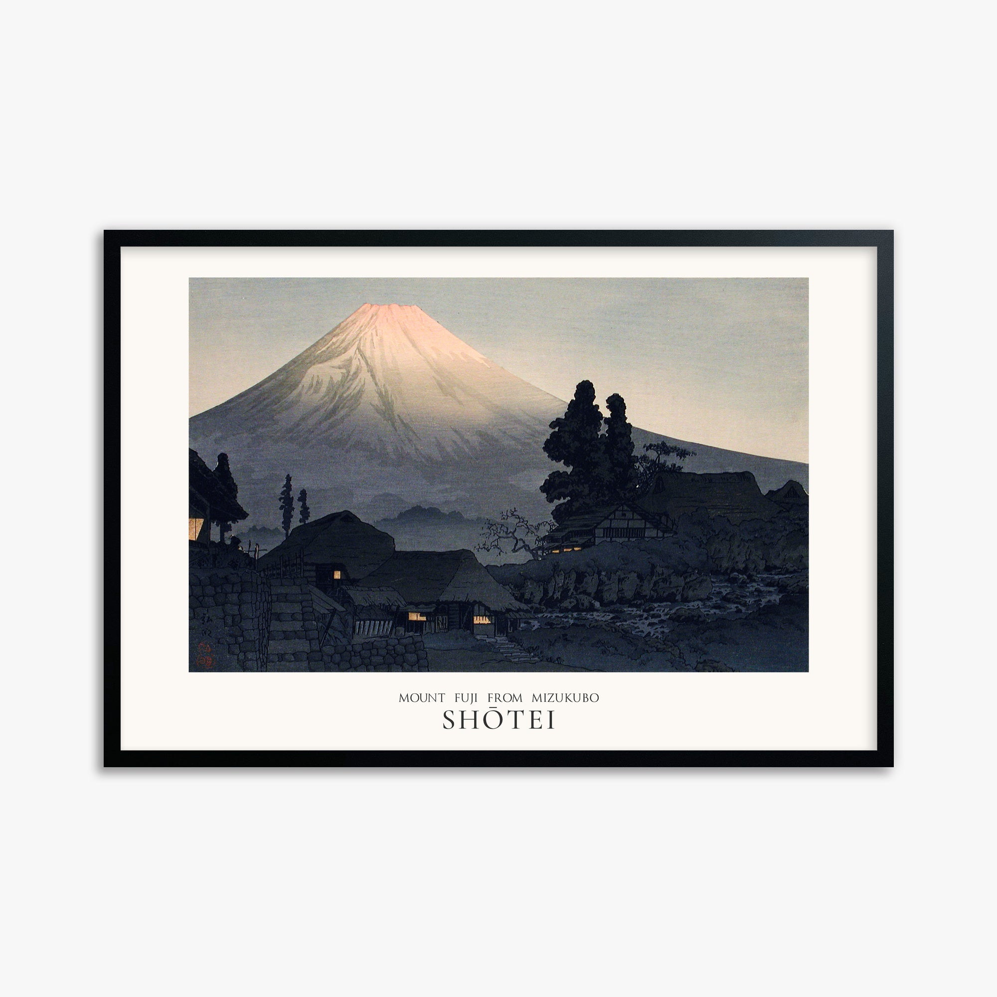 Takahashi Hiroaki (Shōtei): Mount Fuji From Mizukubo (Ukutsu) - Japandi, 61x91cm Framed Art Reproduction With Black Frame