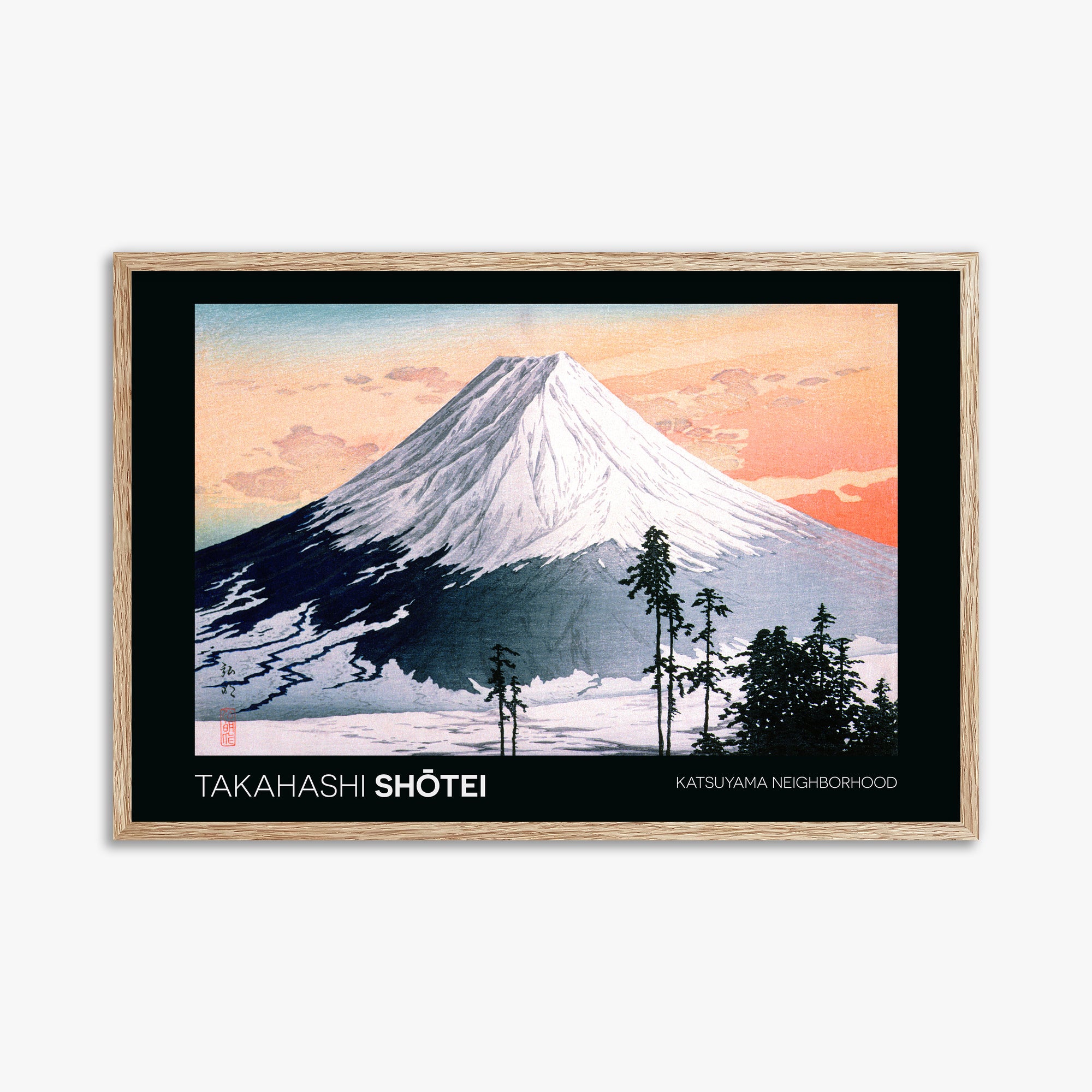 Shōtei: Katsuyama Neighborhood - Japandi, 61x91cm Framed Art Reproduction With Raw Oak Frame