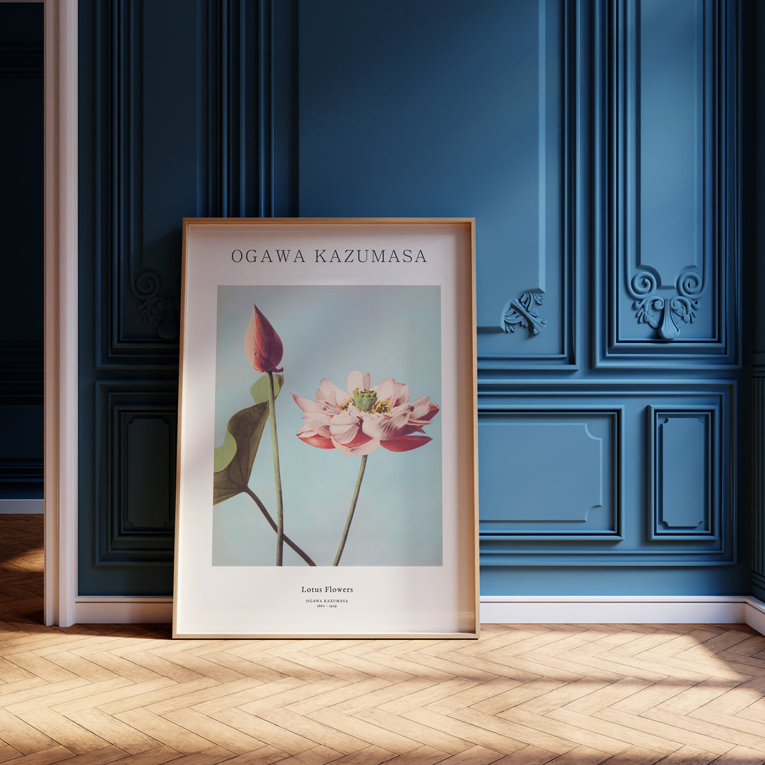 Ogawa Kazumasa: Lotus Flowers - Japandi, 50x70cm Framed Art Reproduction With Black Frame