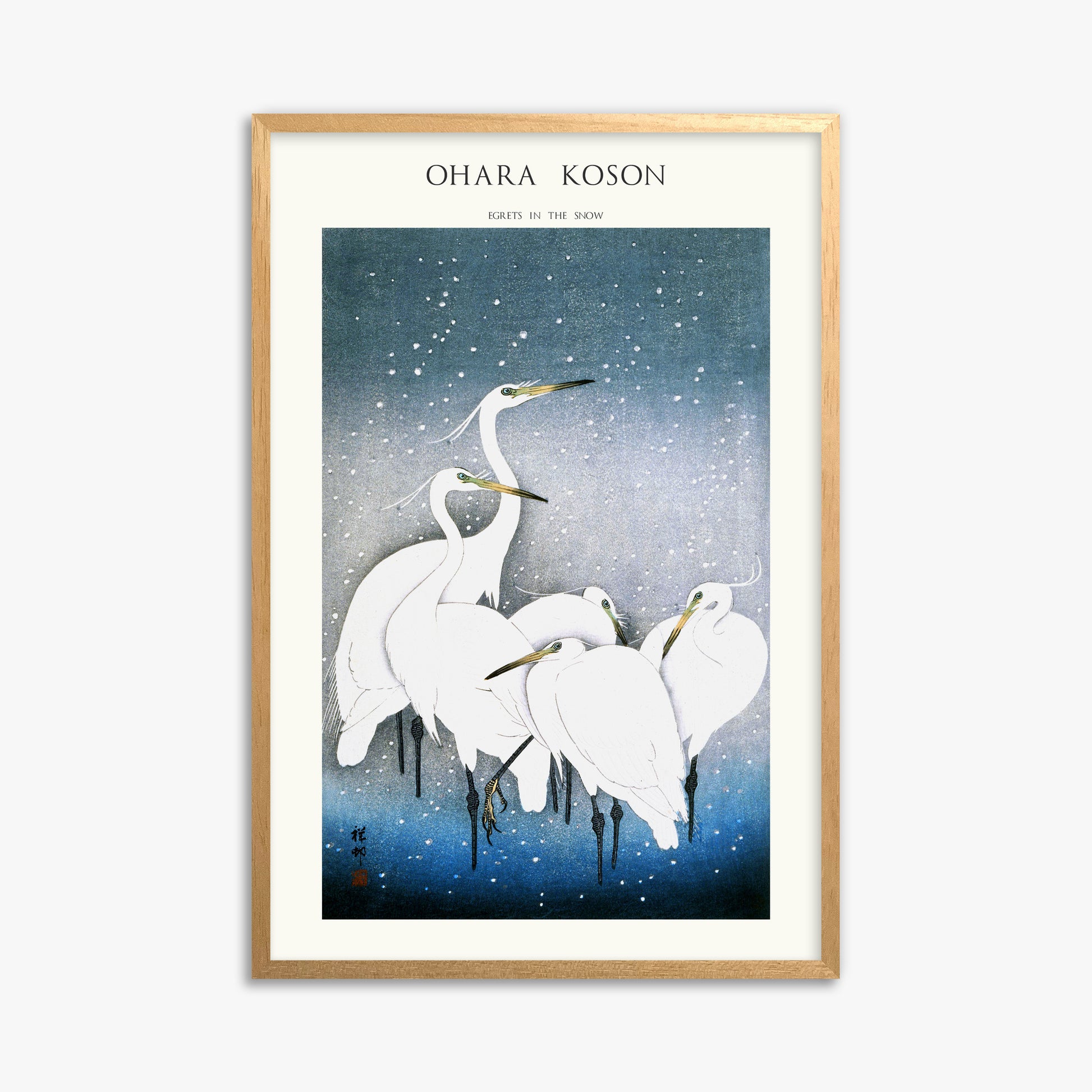 Ohara Koson: Egrets in the Snow - Japandi, 61x91cm Framed Art Reproduction With Oak Frame