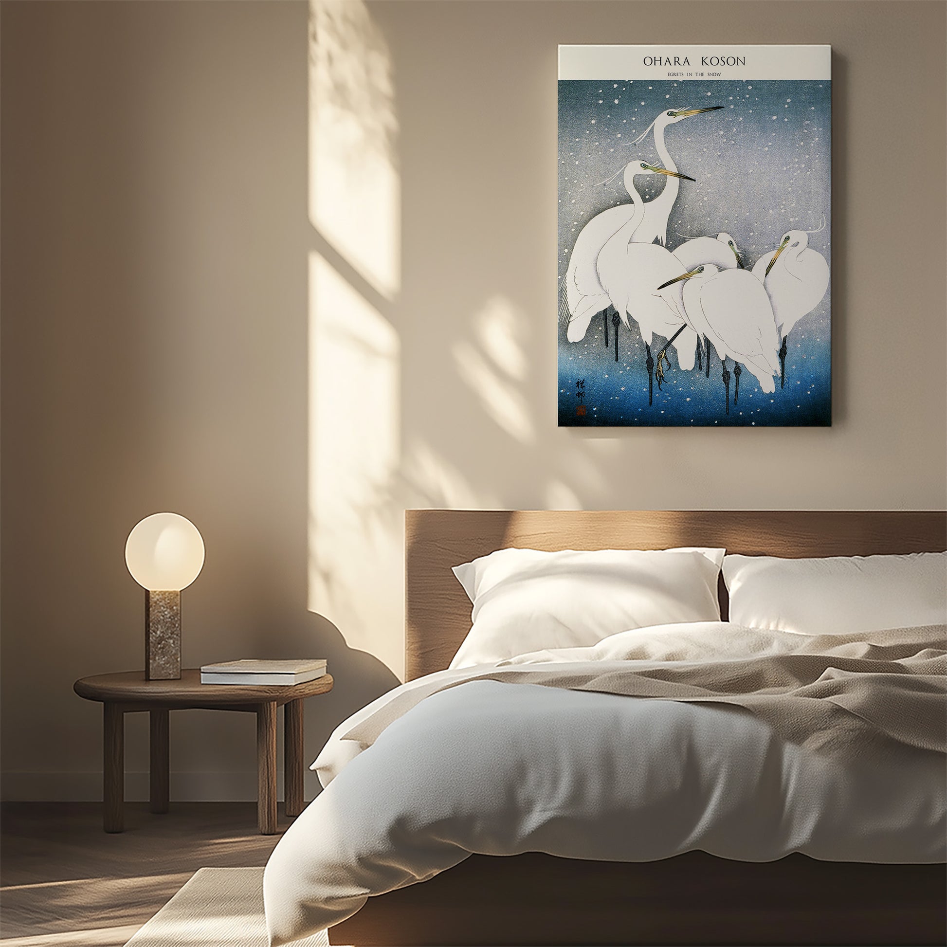 Design Concept No. 55 for Ohara Koson: Egrets in the Snow - Japandi Japanese Wall Art
