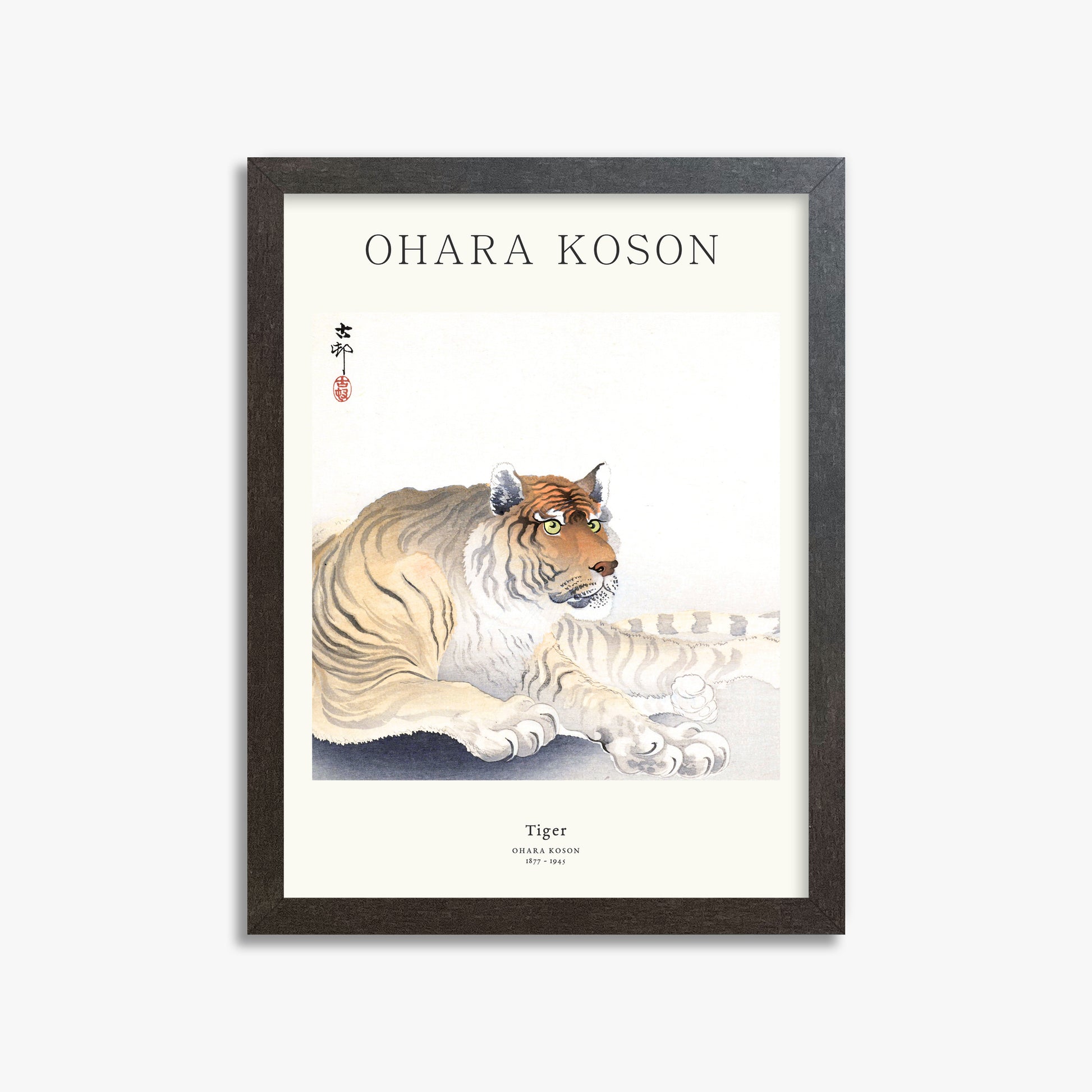 Ohara Koson: Tiger - Japandi, 30x40cm Framed Art Reproduction With Espresso Frame