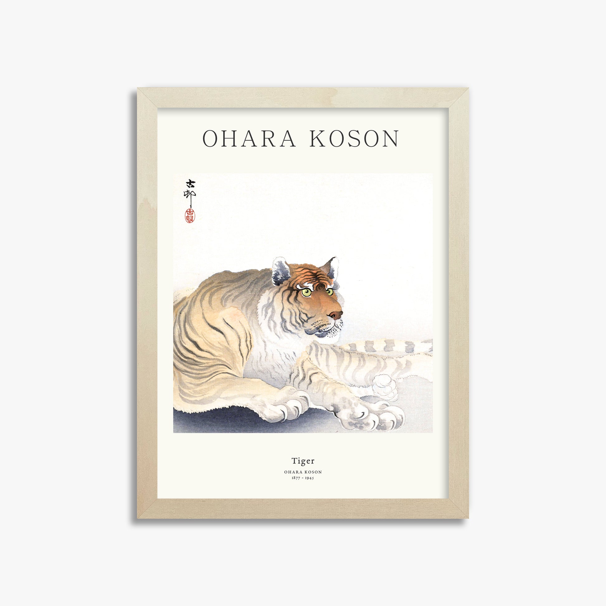 Ohara Koson: Tiger - Japandi, 30x40cm Framed Art Reproduction With Lime Wood Frame
