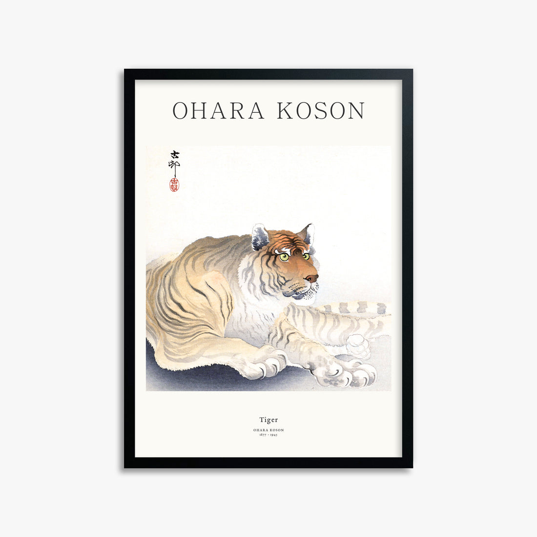 Ohara Koson: Tiger - Japandi, 50x70cm Framed Art Reproduction With Black Frame