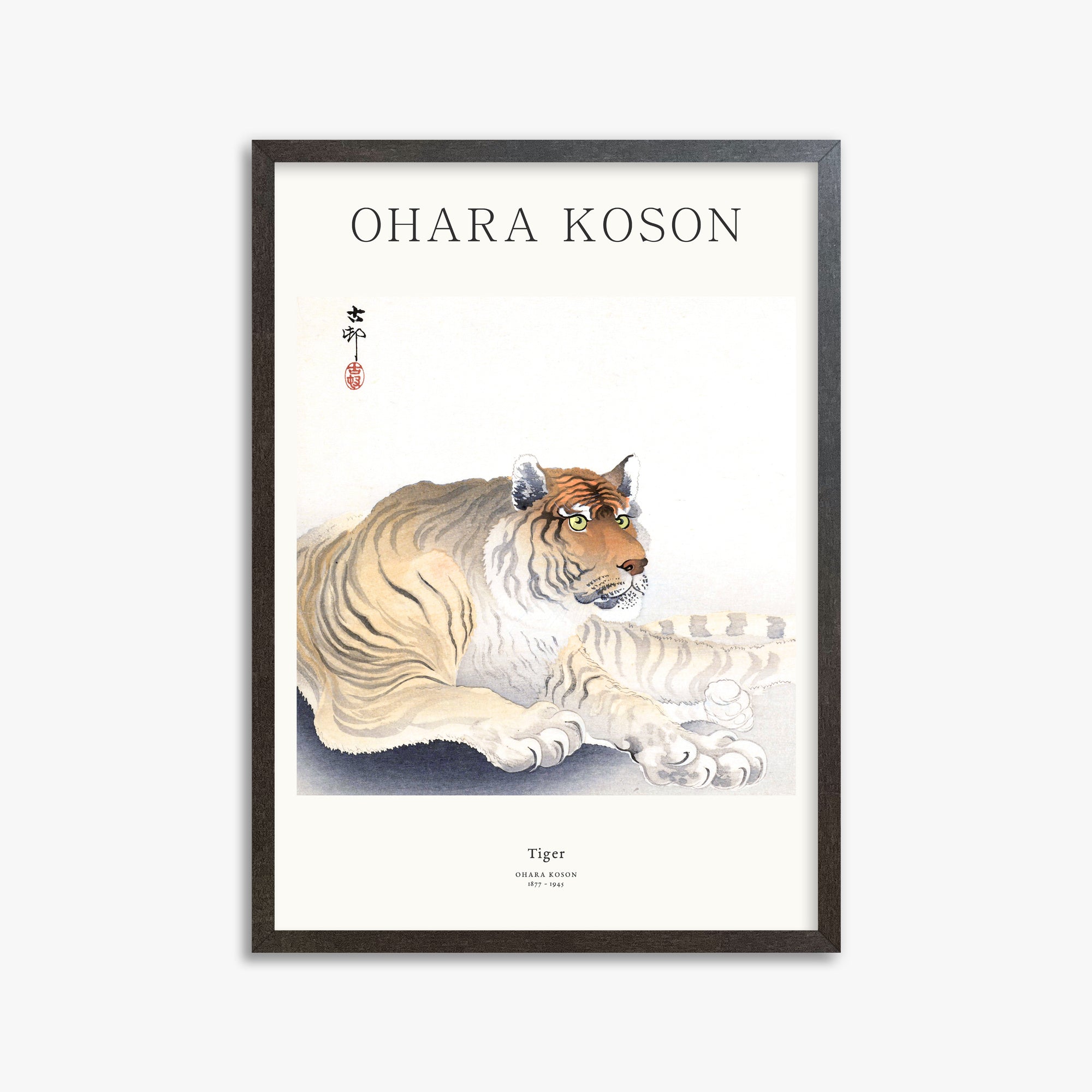 Ohara Koson: Tiger - Japandi, 50x70cm Framed Art Reproduction With Espresso Frame