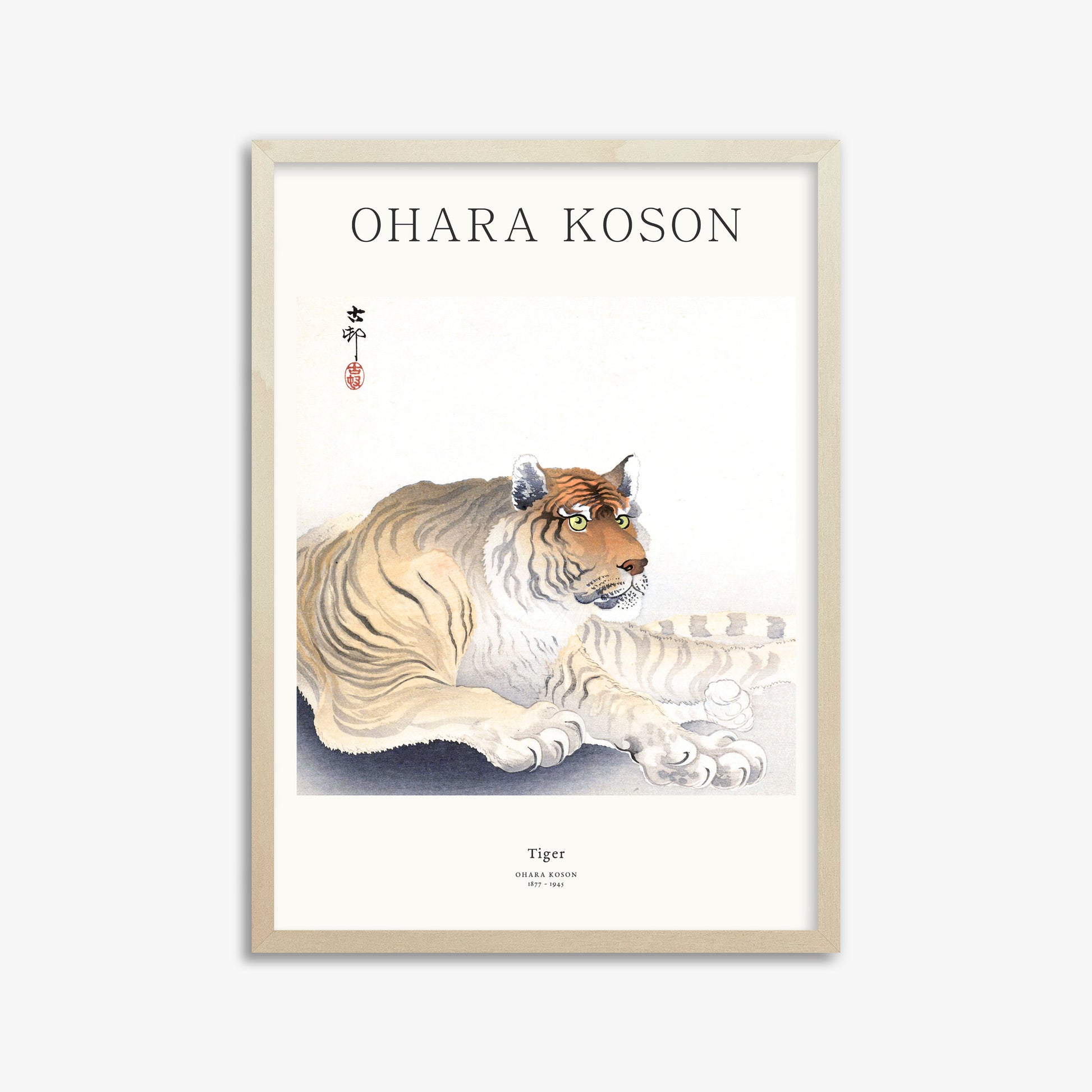 Ohara Koson: Tiger - Japandi, 50x70cm Framed Art Reproduction With Lime Wood Frame