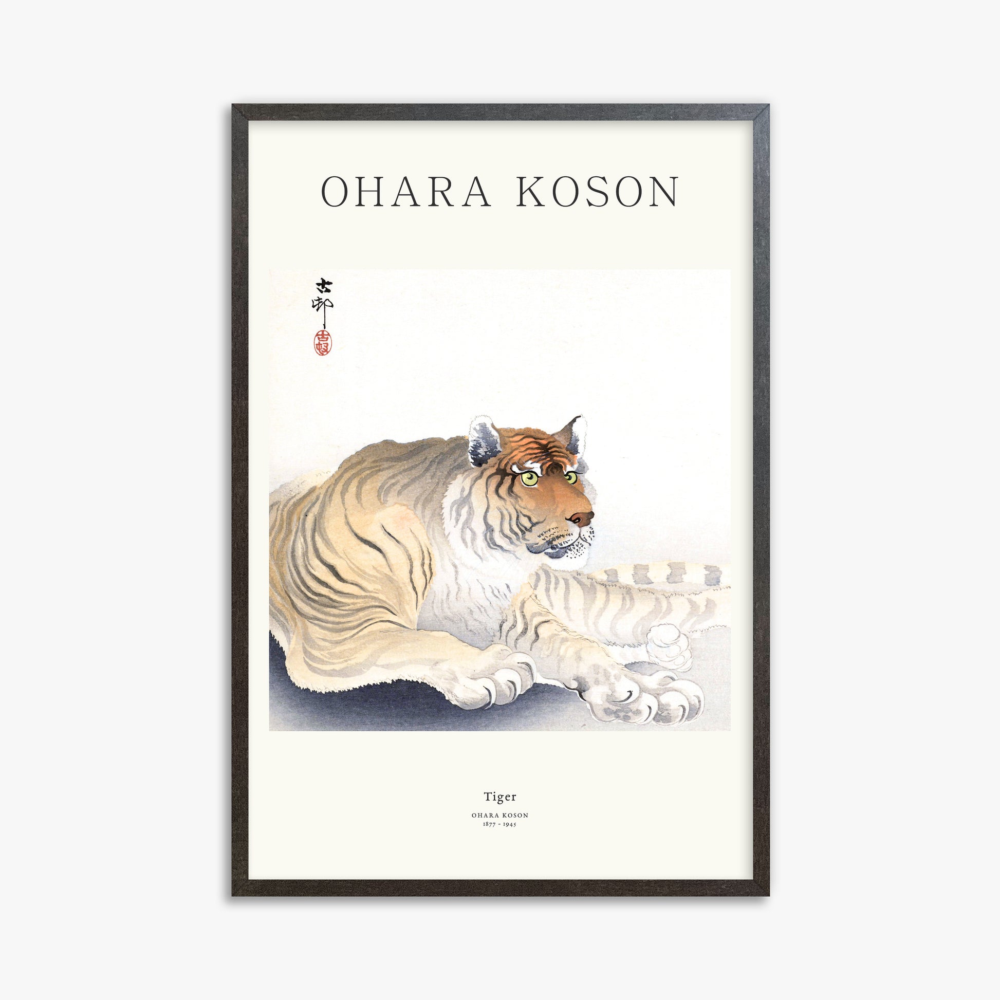 Ohara Koson: Tiger - Japandi, 61x91cm Framed Art Reproduction With Espresso Frame