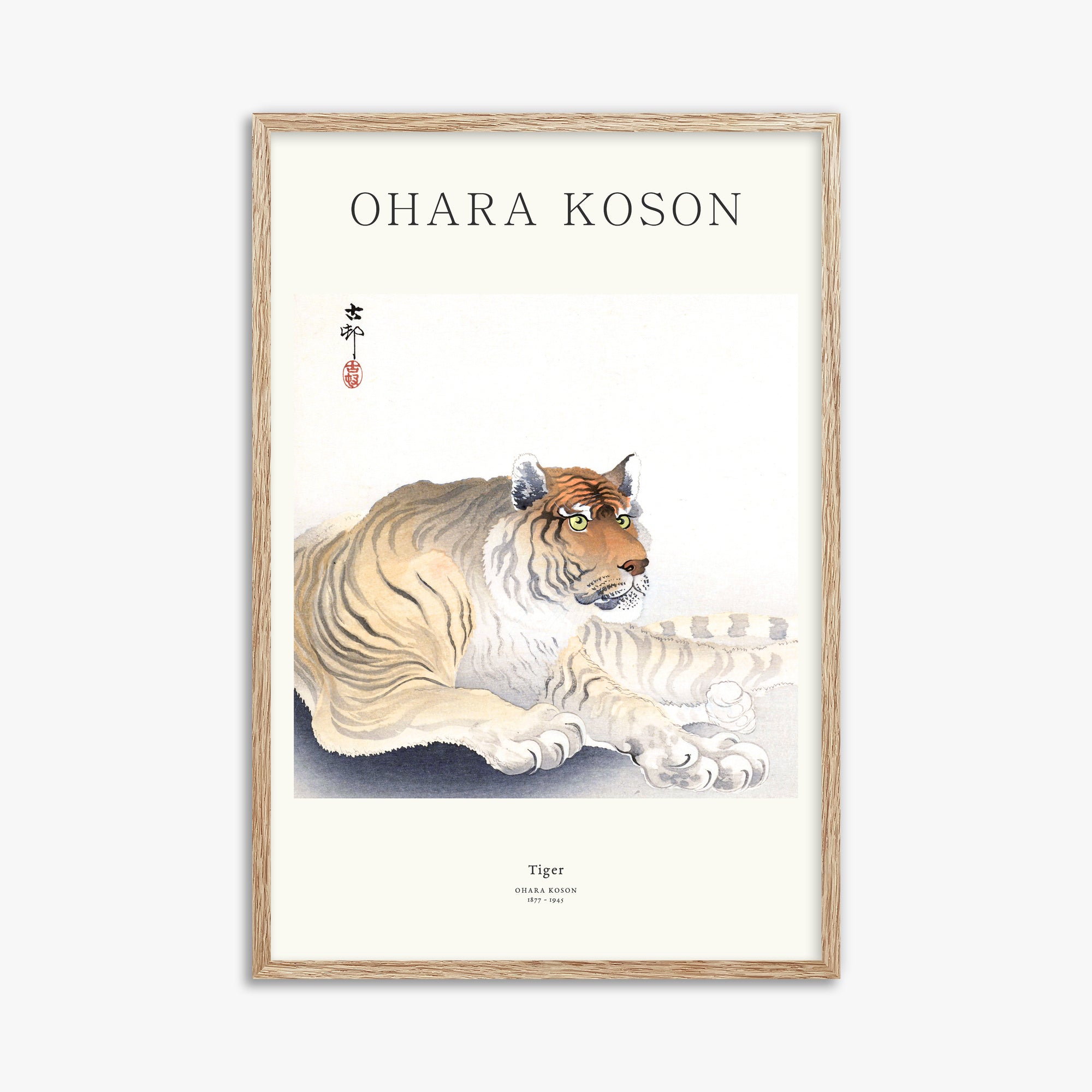 Ohara Koson: Tiger - Japandi, 61x91cm Framed Art Reproduction With Raw Oak Frame