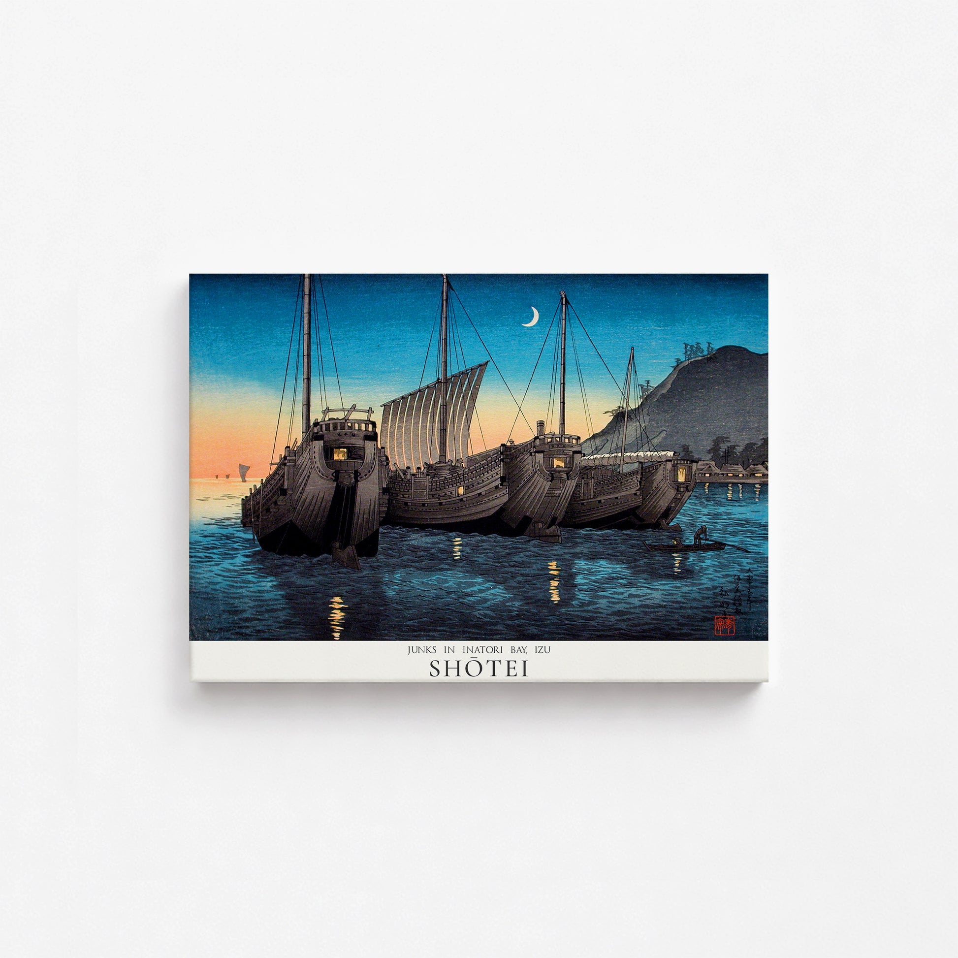 Shōtei: Junks in Inatori Bay, Izu - Japandi, 21x30cm Satin Canvas Art Reproduction