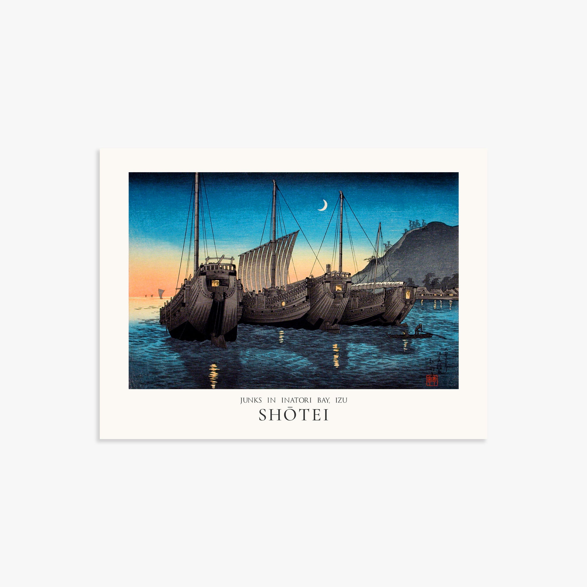 Shōtei: Junks in Inatori Bay, Izu - Japandi, 30x40cm Art Reproduction Unframed