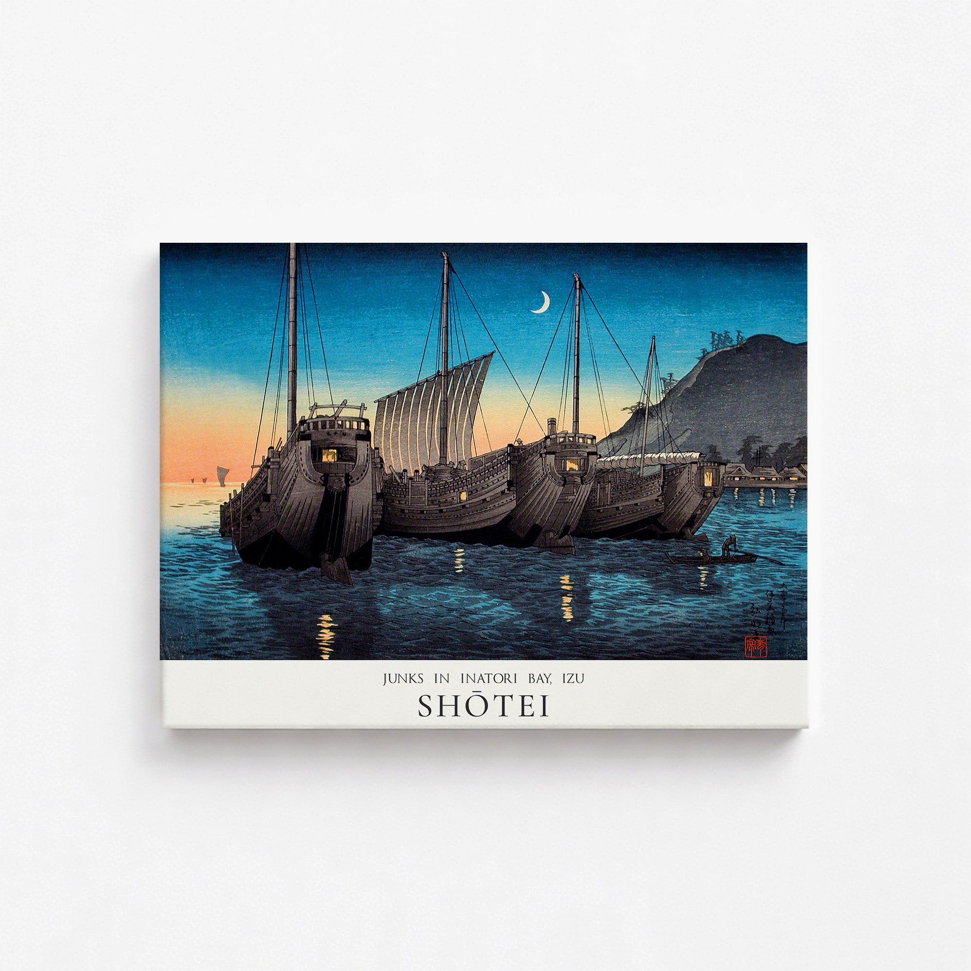 Shōtei: Junks in Inatori Bay, Izu - Japandi, 30x40cm Satin Canvas Art Reproduction