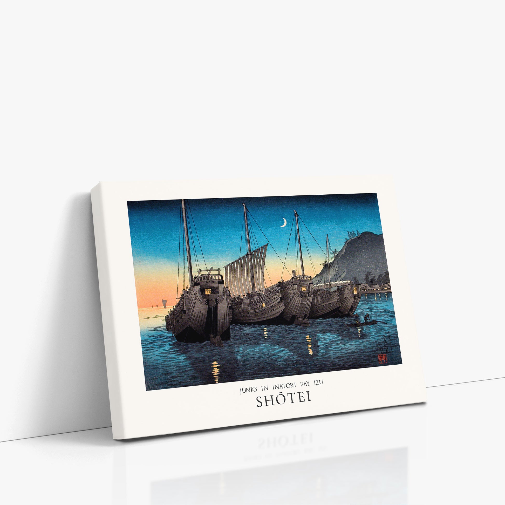 Shōtei: Junks in Inatori Bay, Izu - Japandi, 40x30cm Satin Canvas Art Reproduction Left Angle