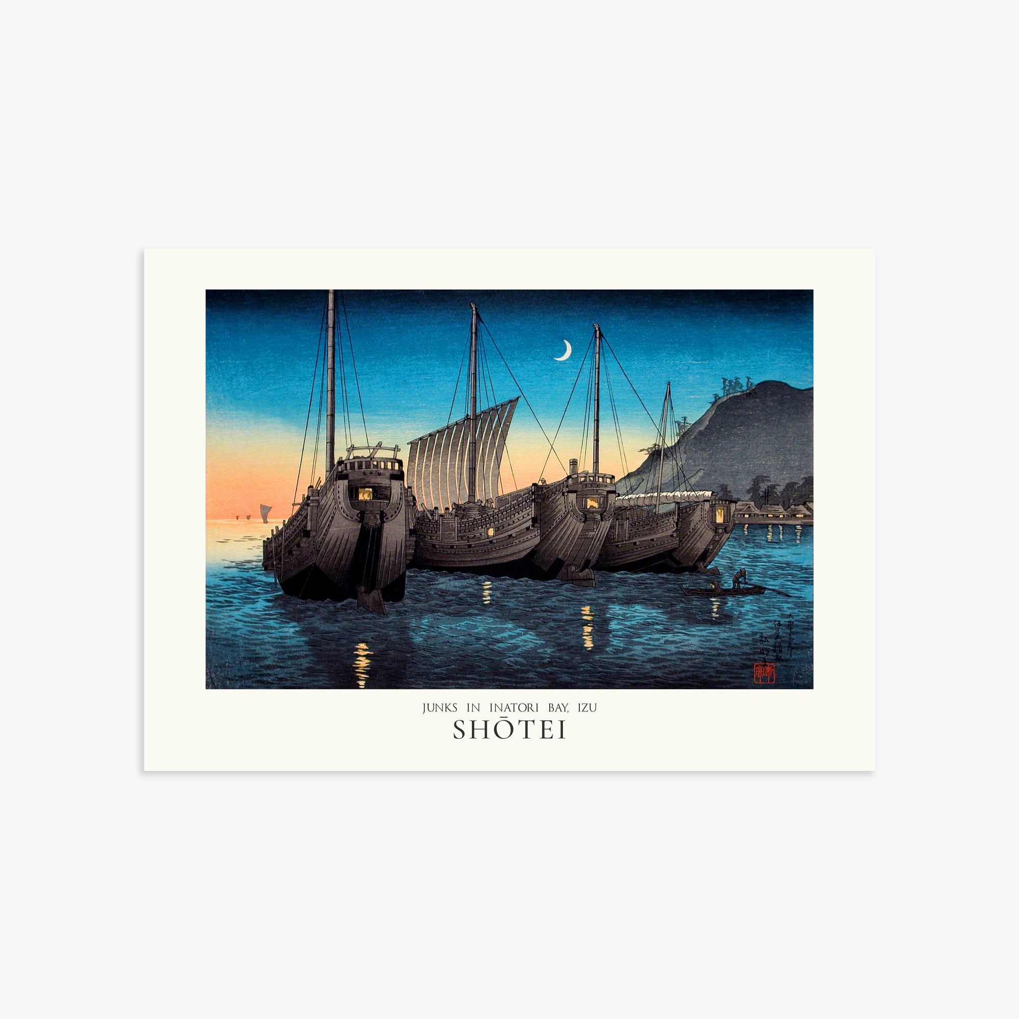 Shōtei: Junks in Inatori Bay, Izu - Japandi, 50x70cm Art Reproduction Unframed