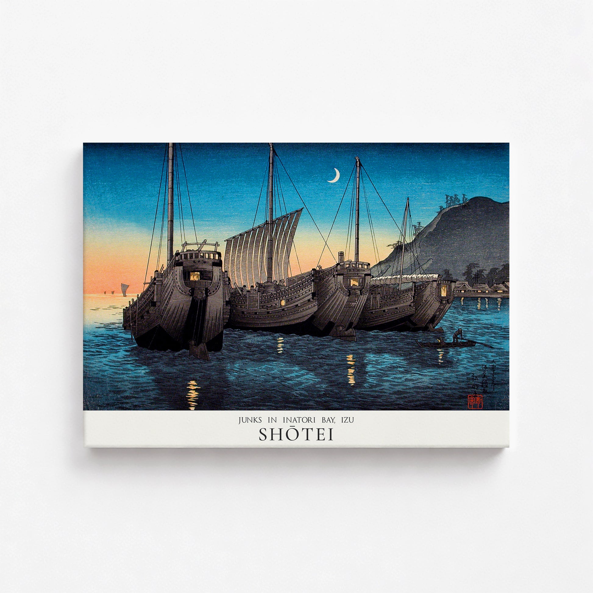 Shōtei: Junks in Inatori Bay, Izu - Japandi, 50x70cm Satin Canvas Art Reproduction