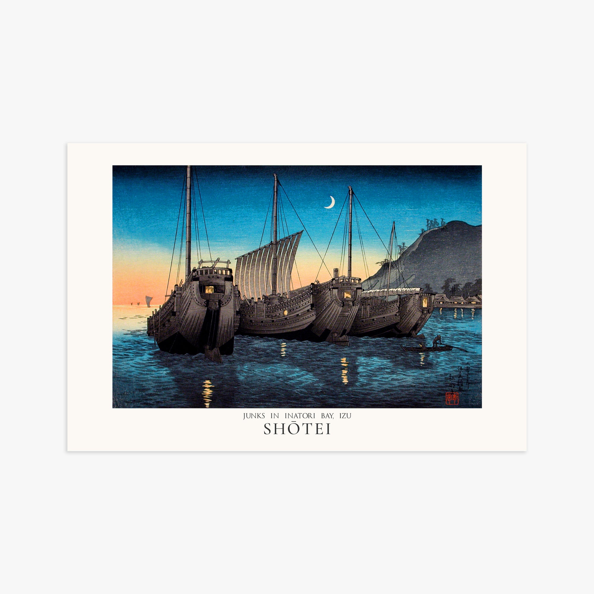 Shōtei: Junks in Inatori Bay, Izu - Japandi, 61x91cm Art Reproduction Unframed