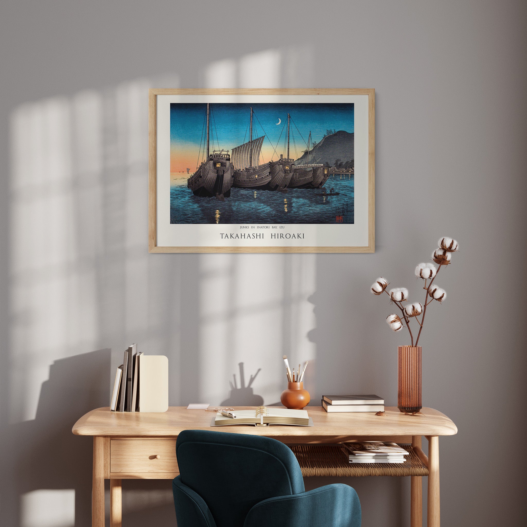 Shōtei: Junks in Inatori Bay, Izu - Japandi, 30x40cm Art Reproduction Unframed