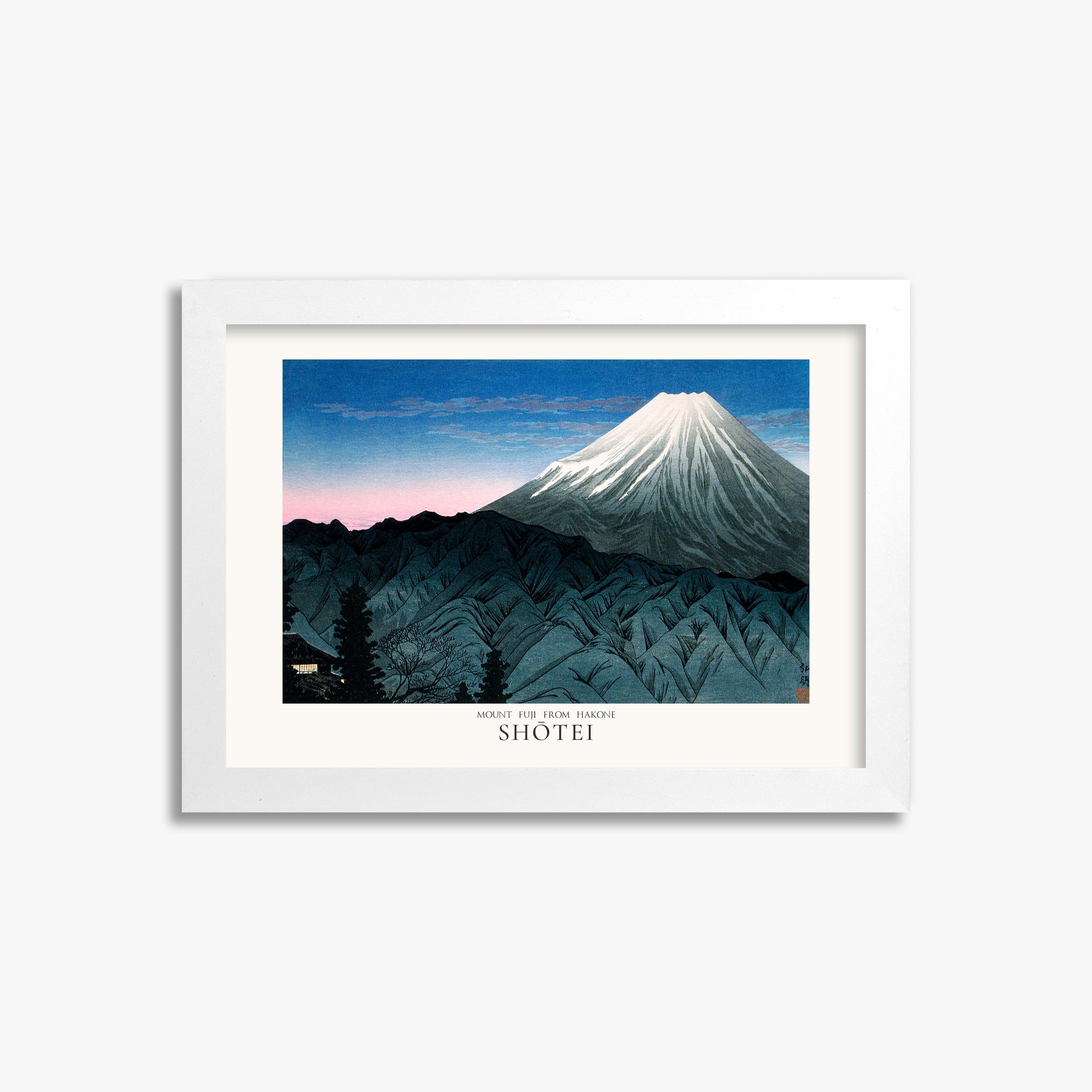 Shōtei: Mount Fuji From Hakone - Japandi, 21x30cm Framed Art Reproduction With White Frame