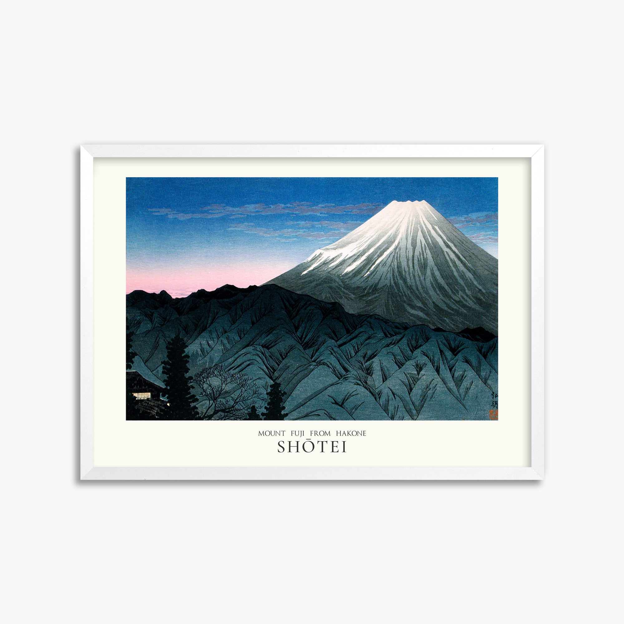 Shōtei: Mount Fuji From Hakone - Japandi, 50x70cm Framed Art Reproduction With White Frame