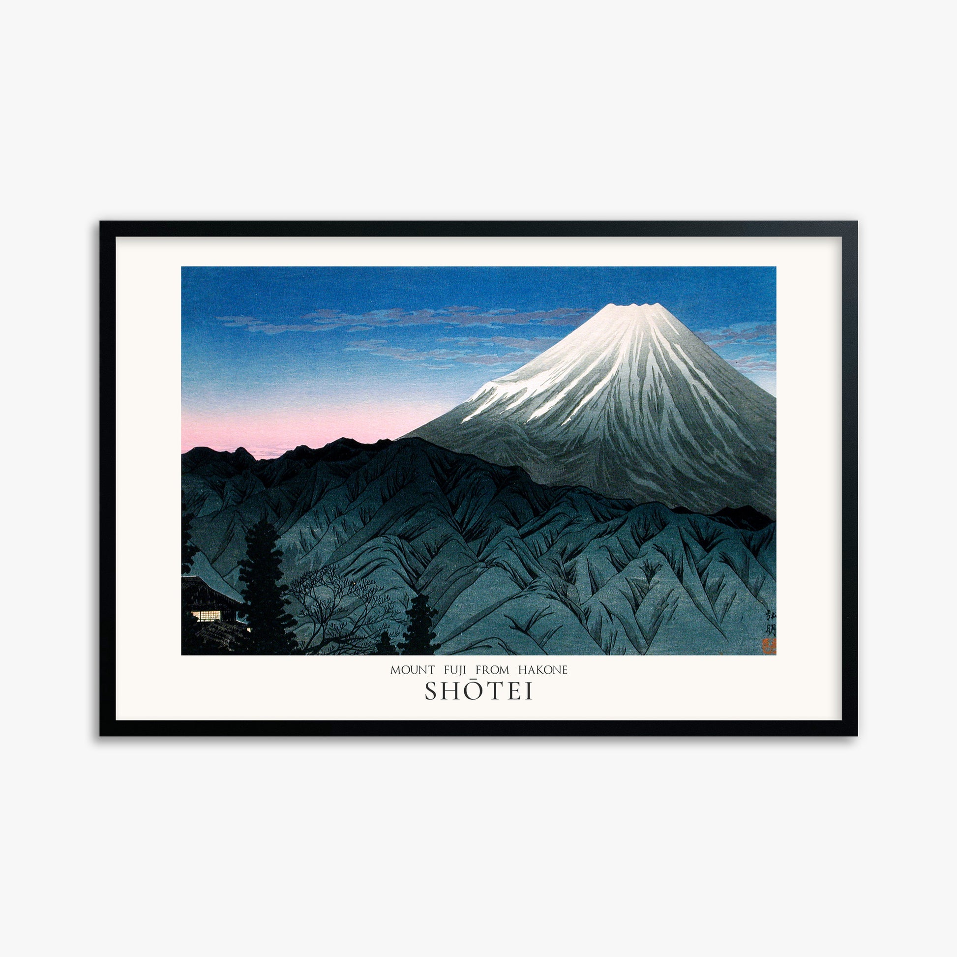 Shōtei: Mount Fuji From Hakone - Japandi, 61x91cm Framed Art Reproduction With Black Frame