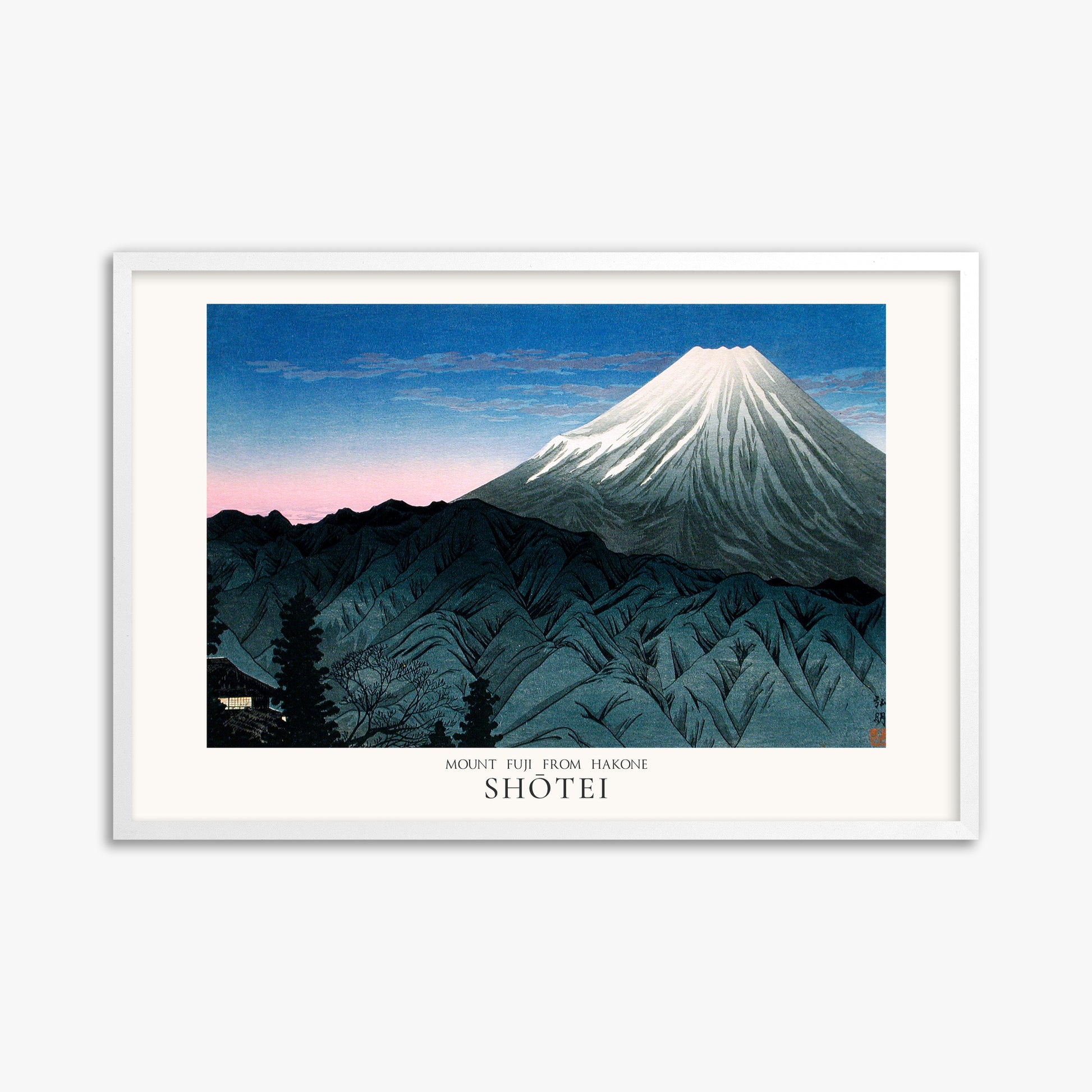 Shōtei: Mount Fuji From Hakone - Japandi, 61x91cm Framed Art Reproduction With White Frame
