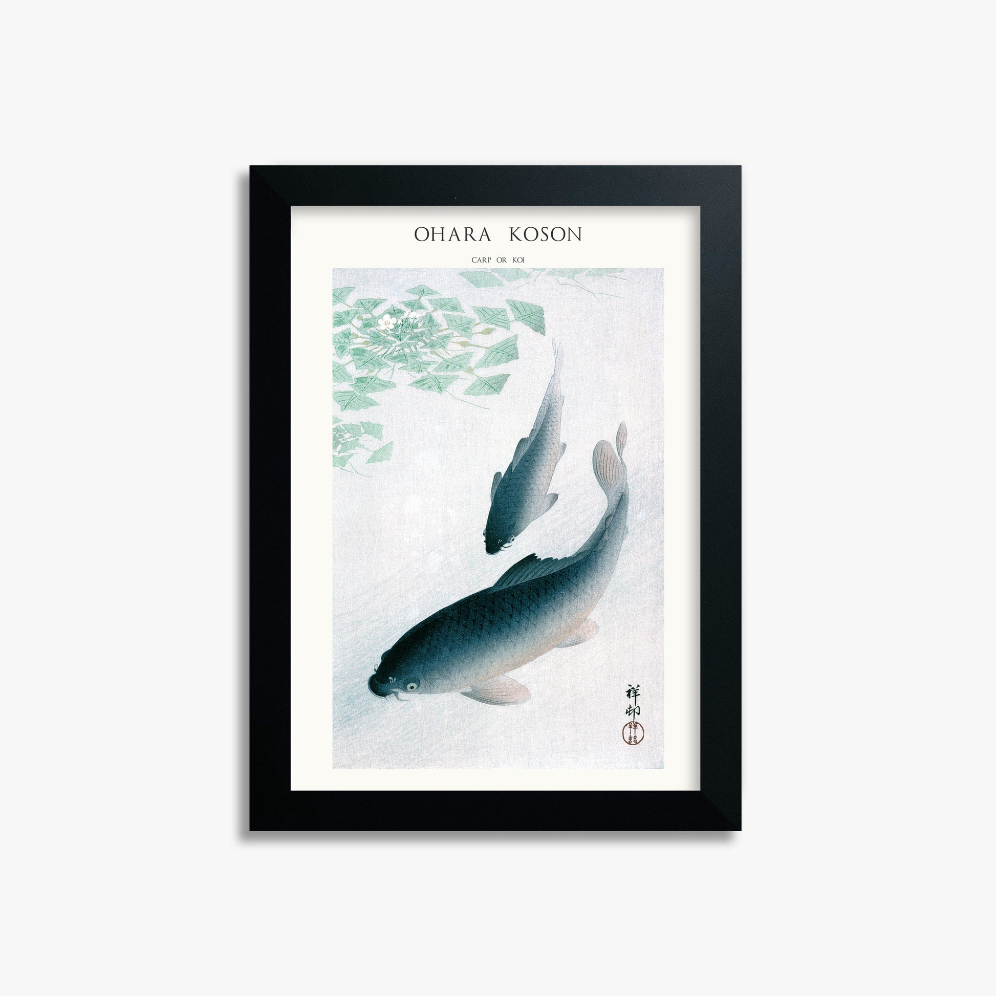 Ohara Koson: Carp or Koi - Japandi, 21x30cm Framed Art Reproduction With Black Frame