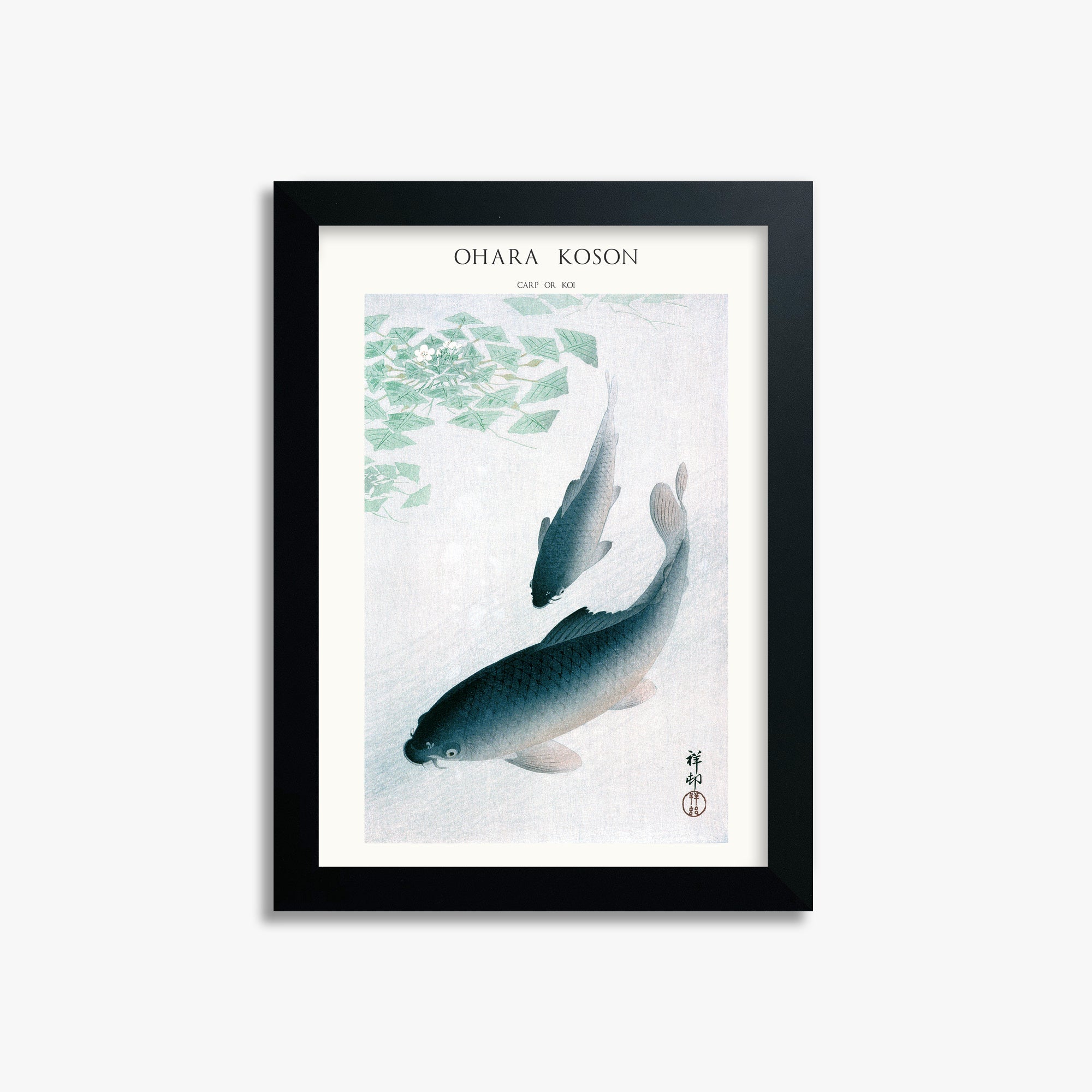 Ohara Koson: Carp or Koi - Japandi, 21x30cm Framed Art Reproduction With Black Frame