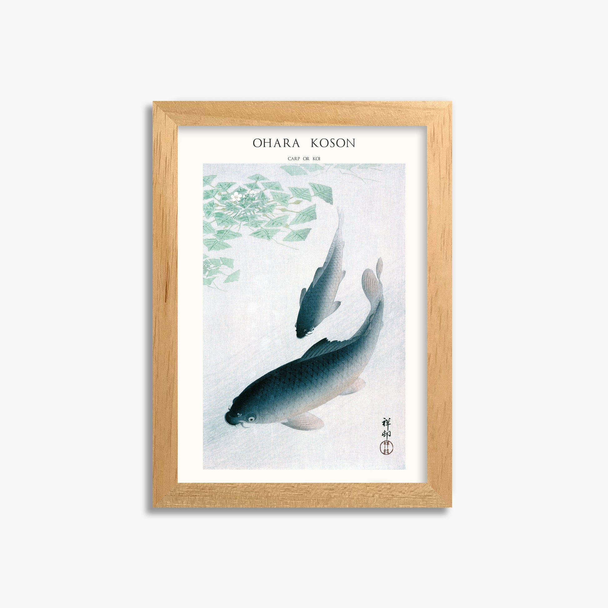 Ohara Koson: Carp or Koi - Japandi, 21x30cm Framed Art Reproduction With Oak Frame