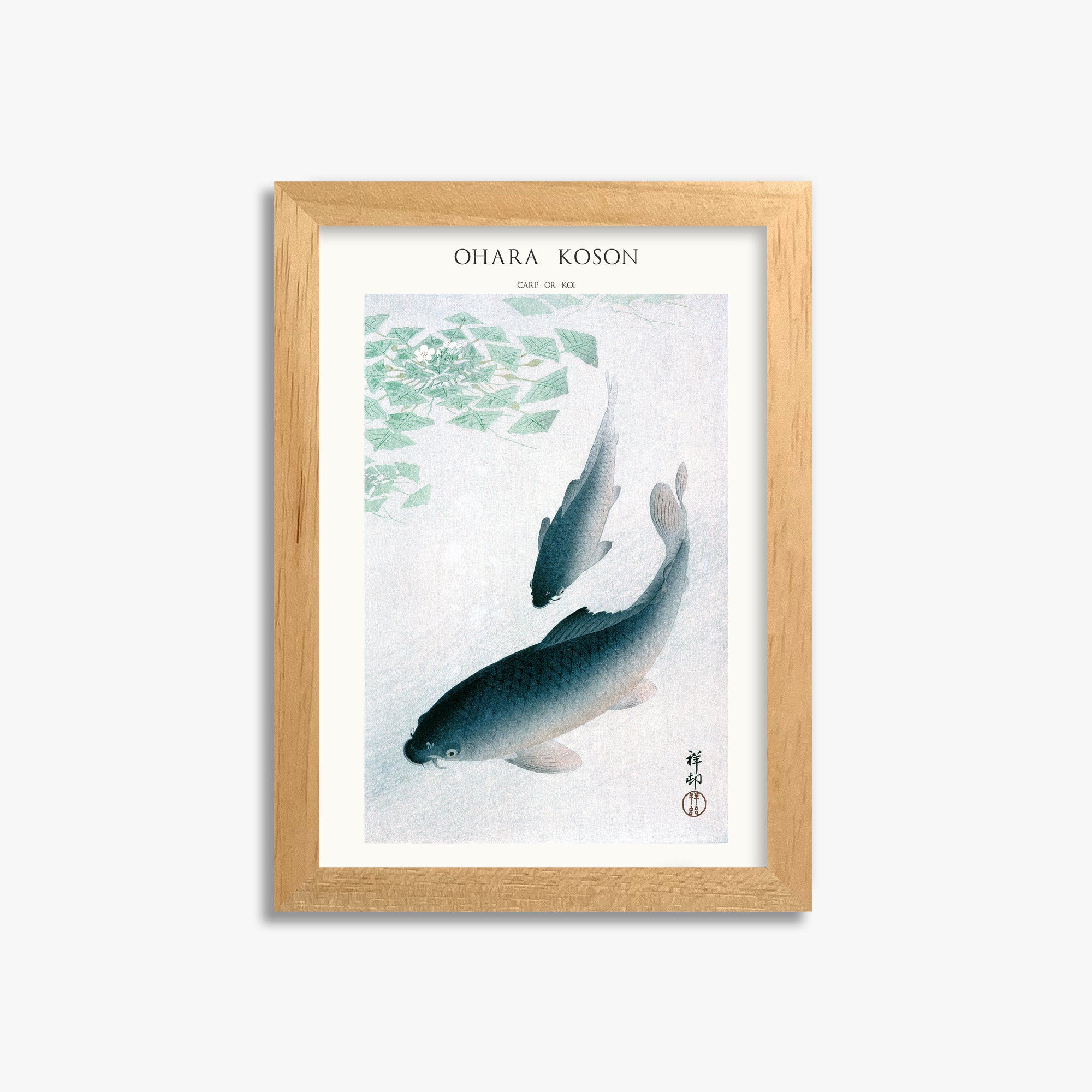 Ohara Koson: Carp or Koi - Japandi, 21x30cm Framed Art Reproduction With Oak Frame