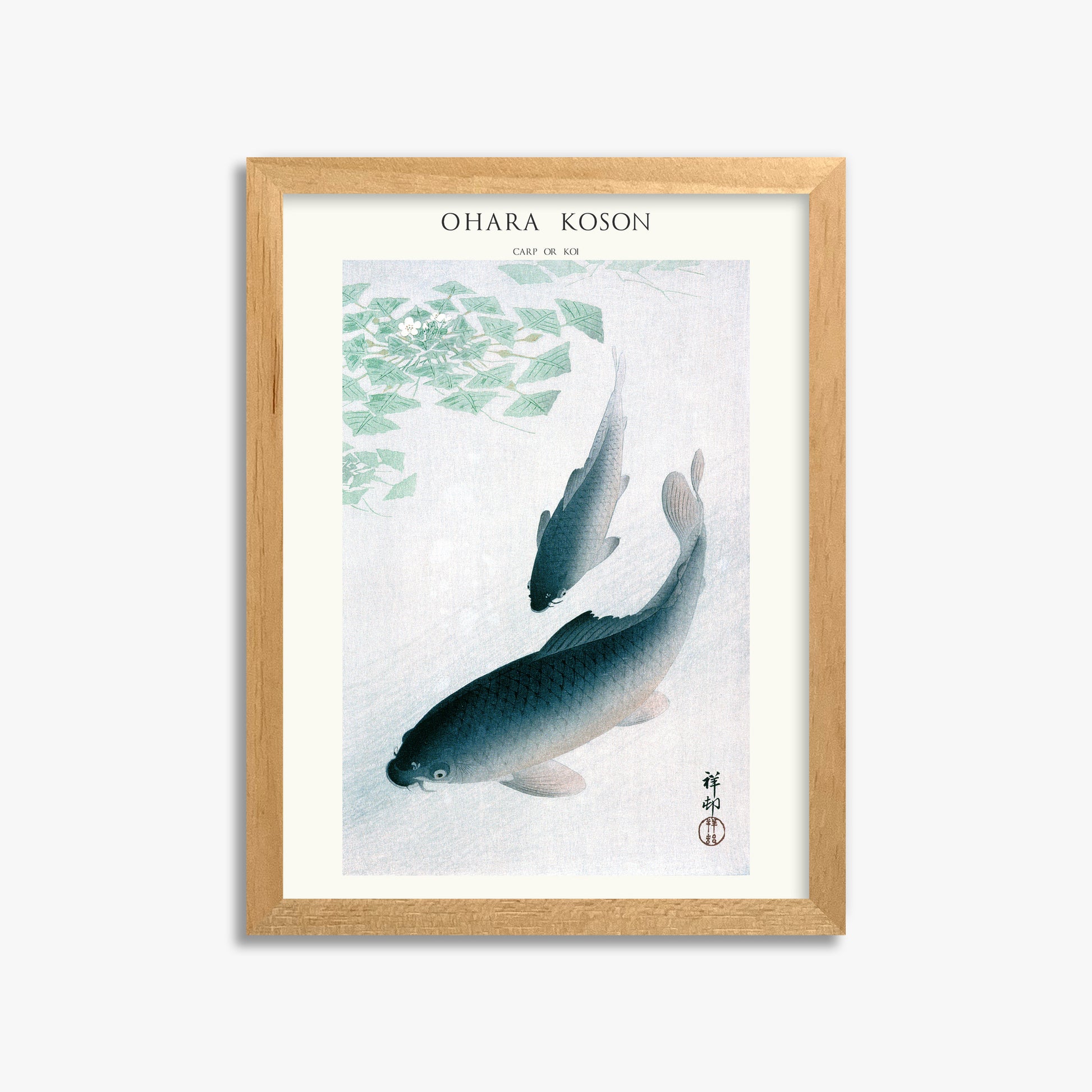Ohara Koson: Carp or Koi - Japandi, 30x40cm Framed Art Reproduction With Oak Frame