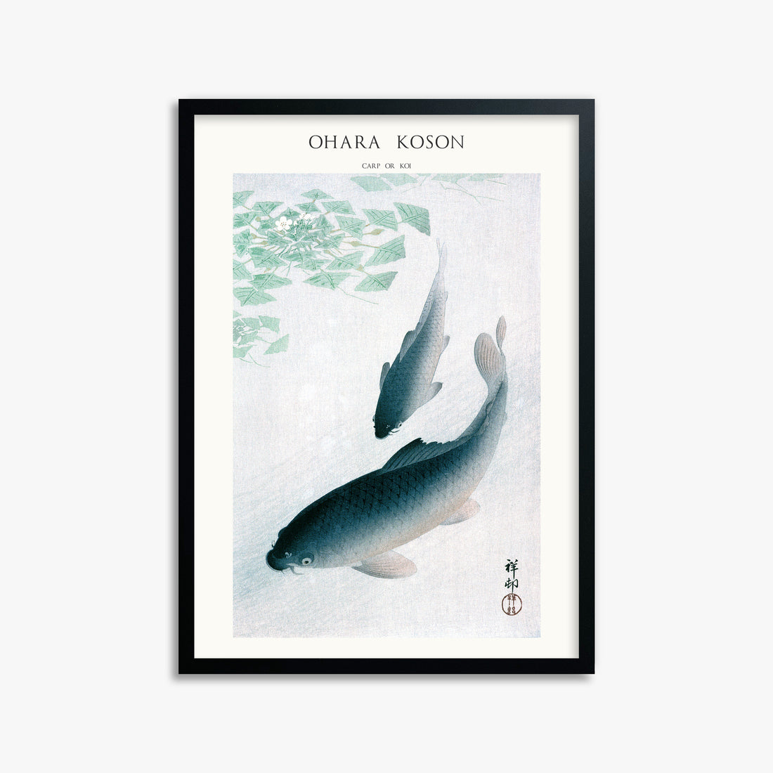 Ohara Koson: Carp or Koi - Japandi, 50x70cm Framed Art Reproduction With Black Frame