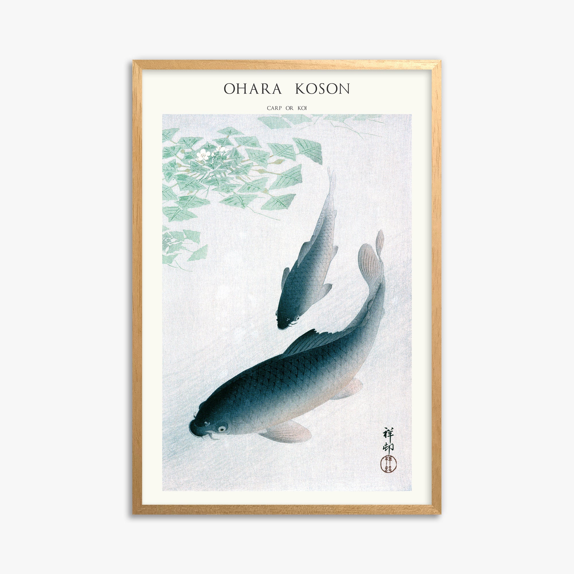 Ohara Koson: Carp or Koi - Japandi, 61x91cm Framed Art Reproduction With Oak Frame