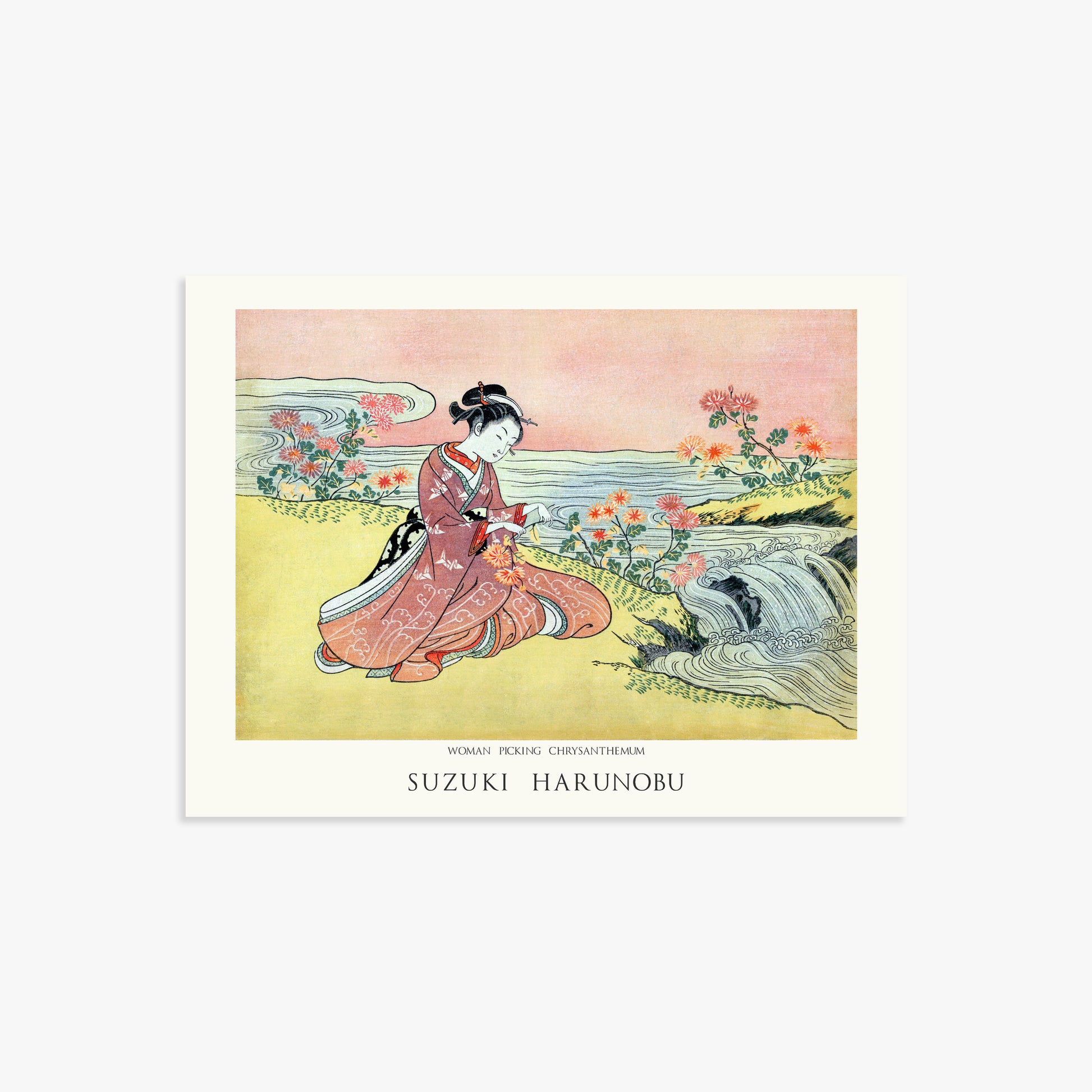 Suzuki Harunobu: Woman Picking Chrysanthemum - Japandi, 30x40cm Art Reproduction Unframed