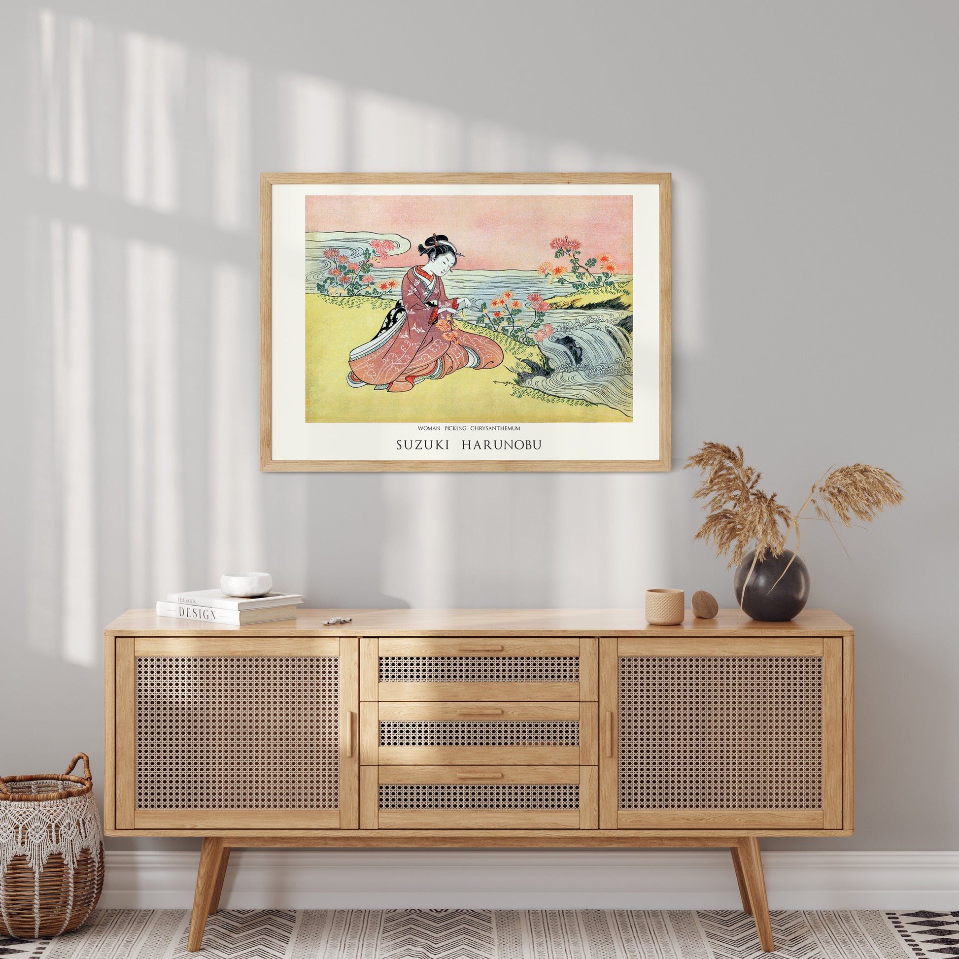Design Concept No. 10 for Suzuki Harunobu: Woman Picking Chrysanthemum - Japandi Japanese Wall Art