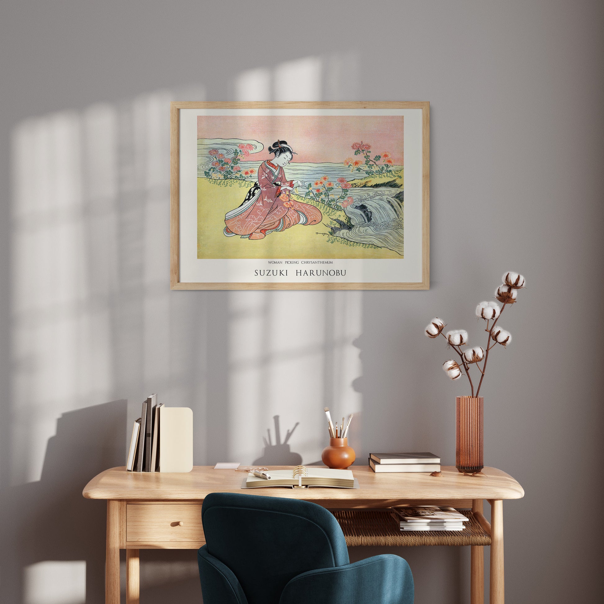 Design Concept No. 11 for Suzuki Harunobu: Woman Picking Chrysanthemum - Japandi Japanese Wall Art