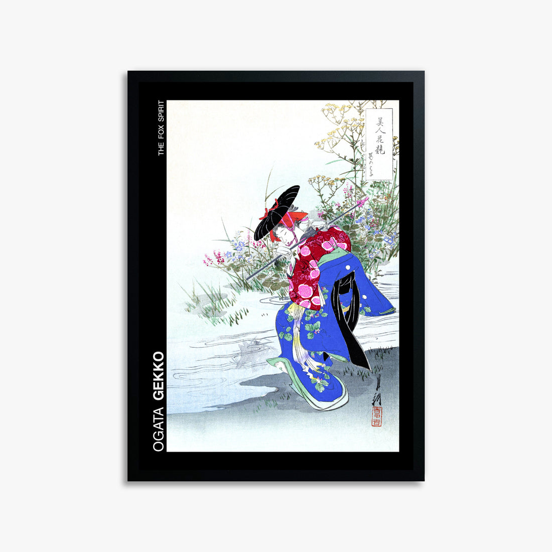 Ogata Gekko: The Fox Spirit - Japandi, 50x70cm Framed Art Reproduction With Black Frame