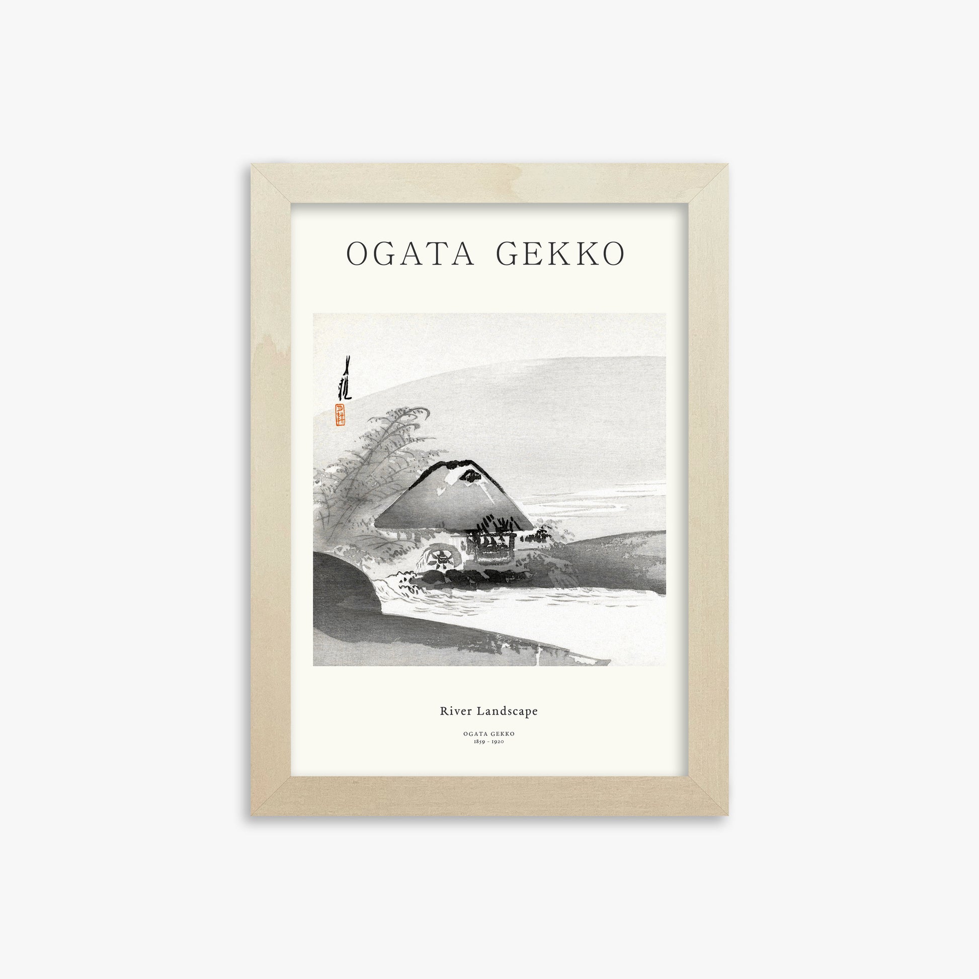 Ogata Gekko: River Landscape - Japandi, 21x30cm Framed Art Reproduction With Lime Wood Frame