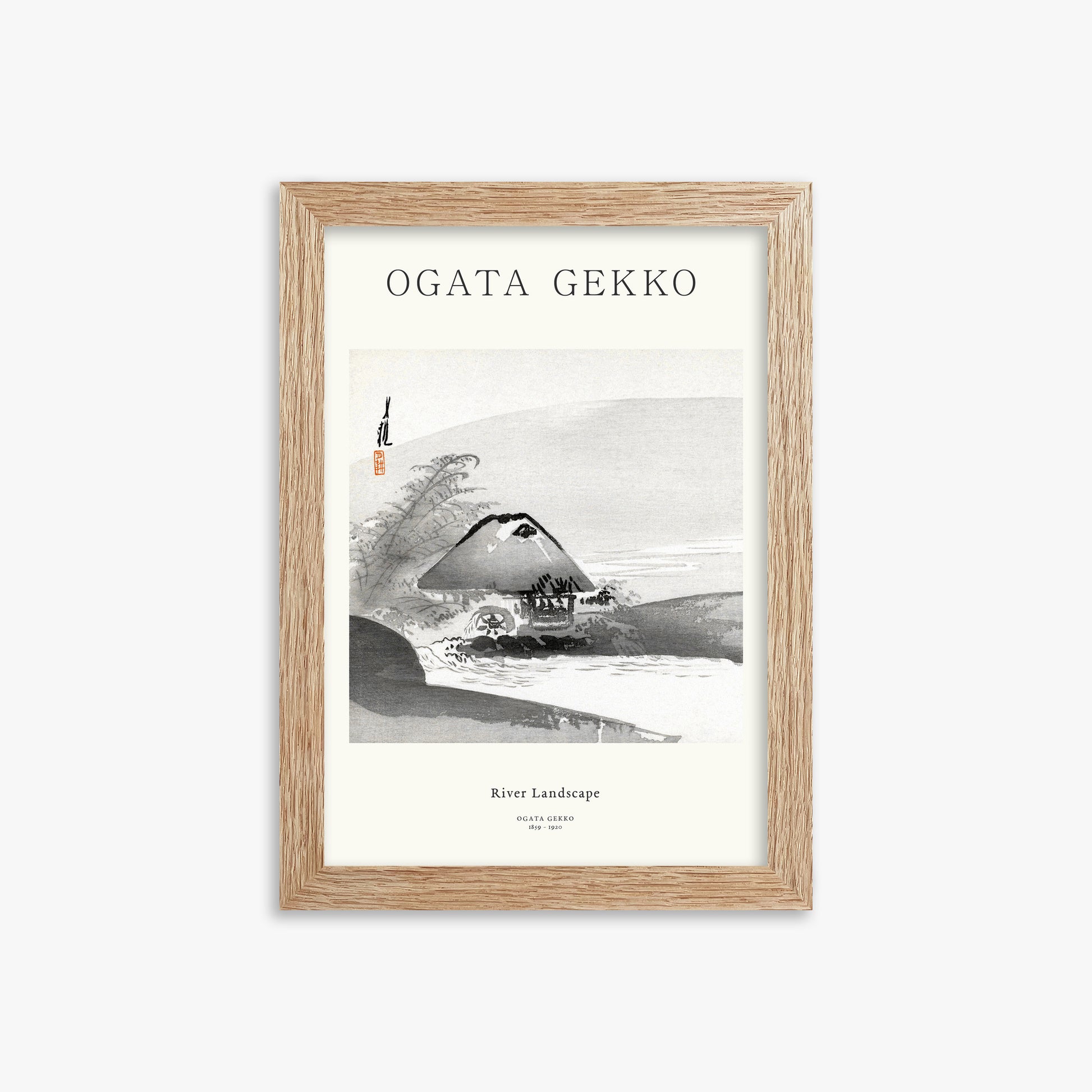 Ogata Gekko: River Landscape - Japandi, 21x30cm Framed Art Reproduction With Raw Oak Frame