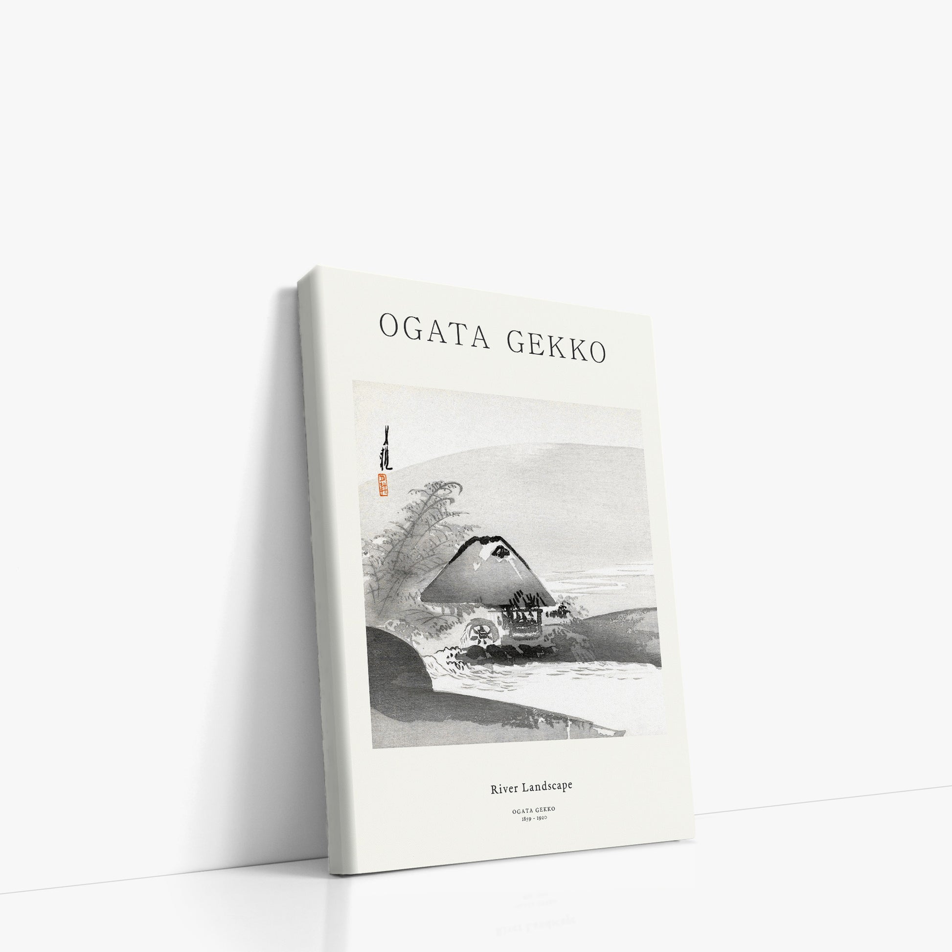 Ogata Gekko: River Landscape - Japandi, 21x30cm Satin Canvas Art Reproduction Left Angle
