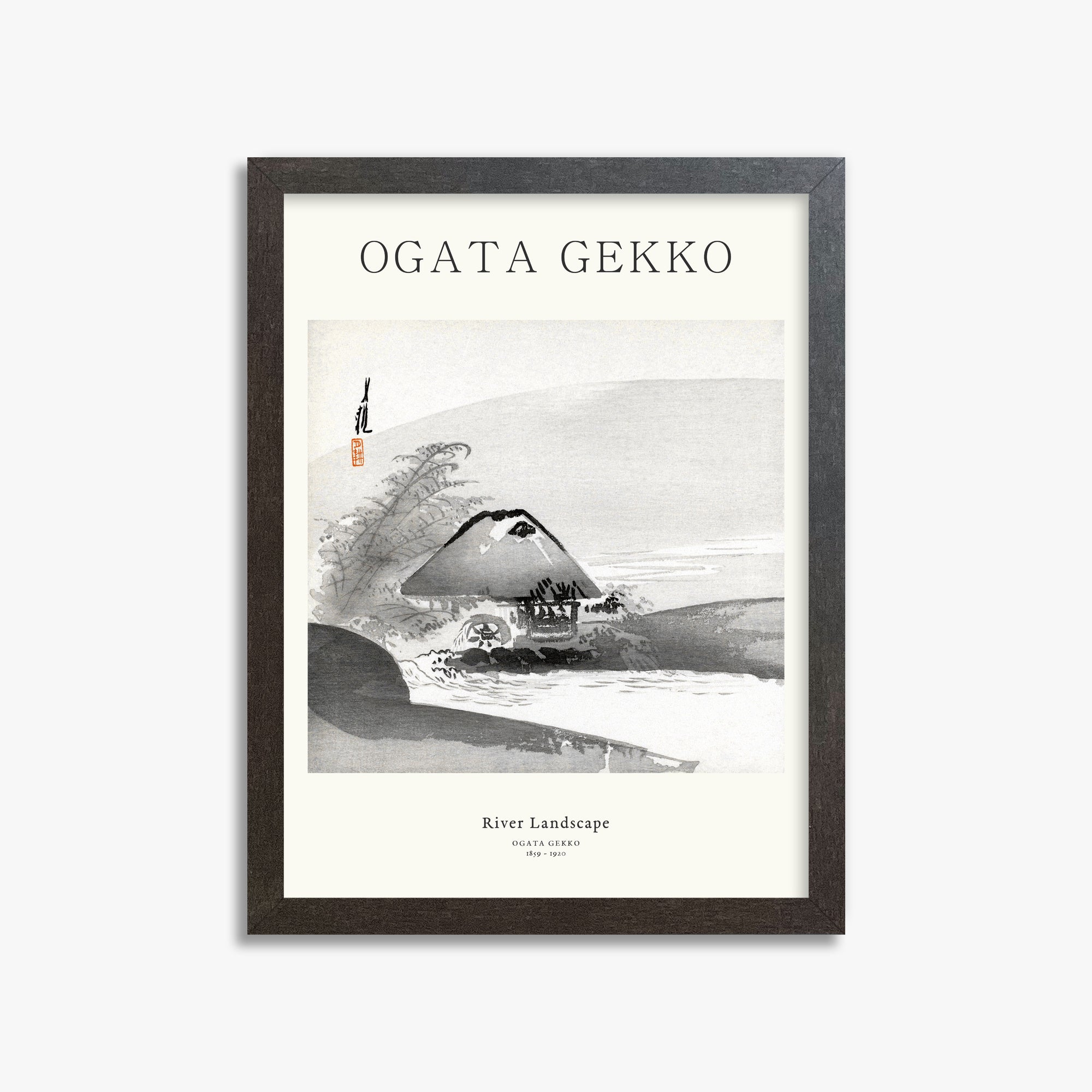 Ogata Gekko: River Landscape - Japandi, 30x40cm Framed Art Reproduction With Espresso Frame