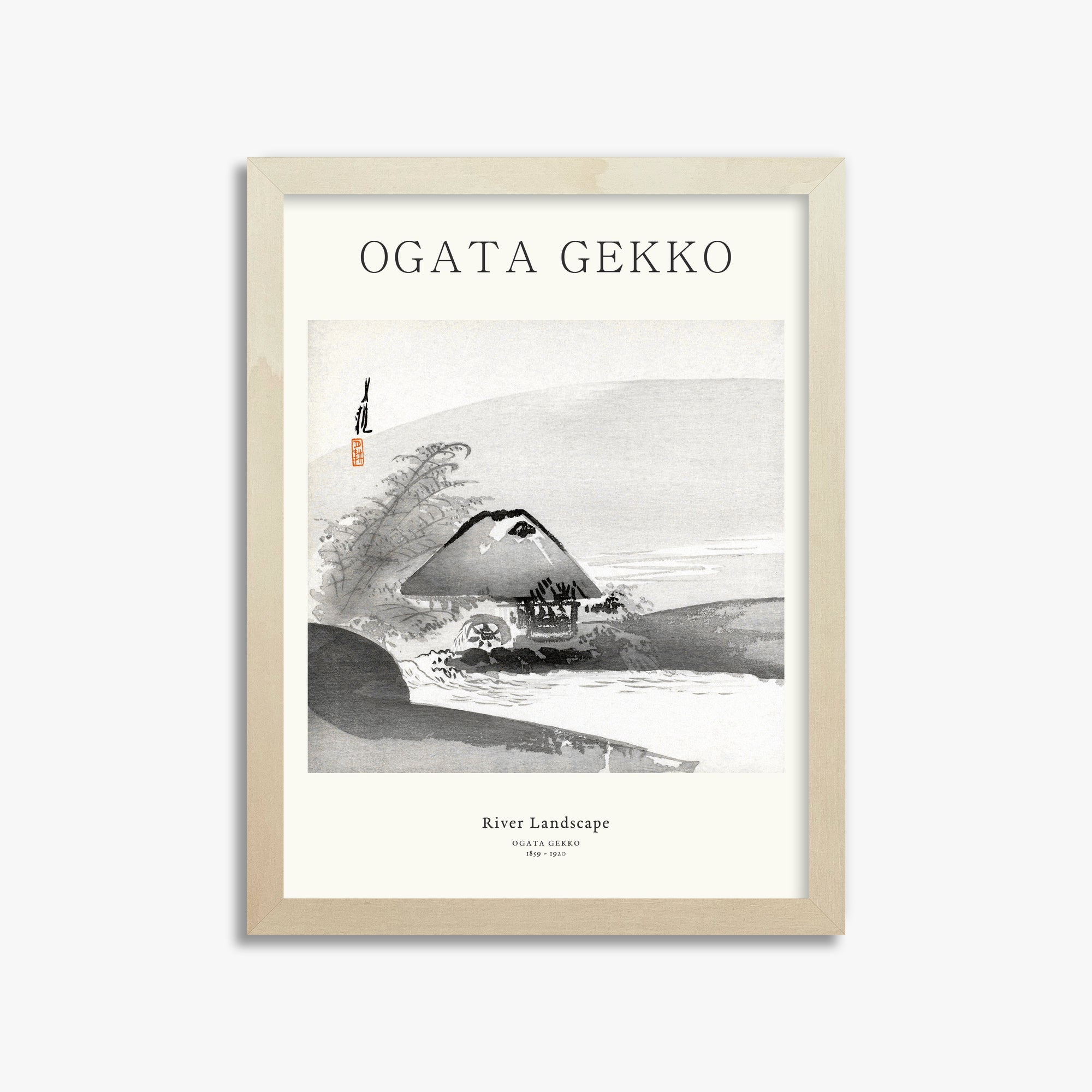 Ogata Gekko: River Landscape - Japandi, 30x40cm Framed Art Reproduction With Lime Wood Frame