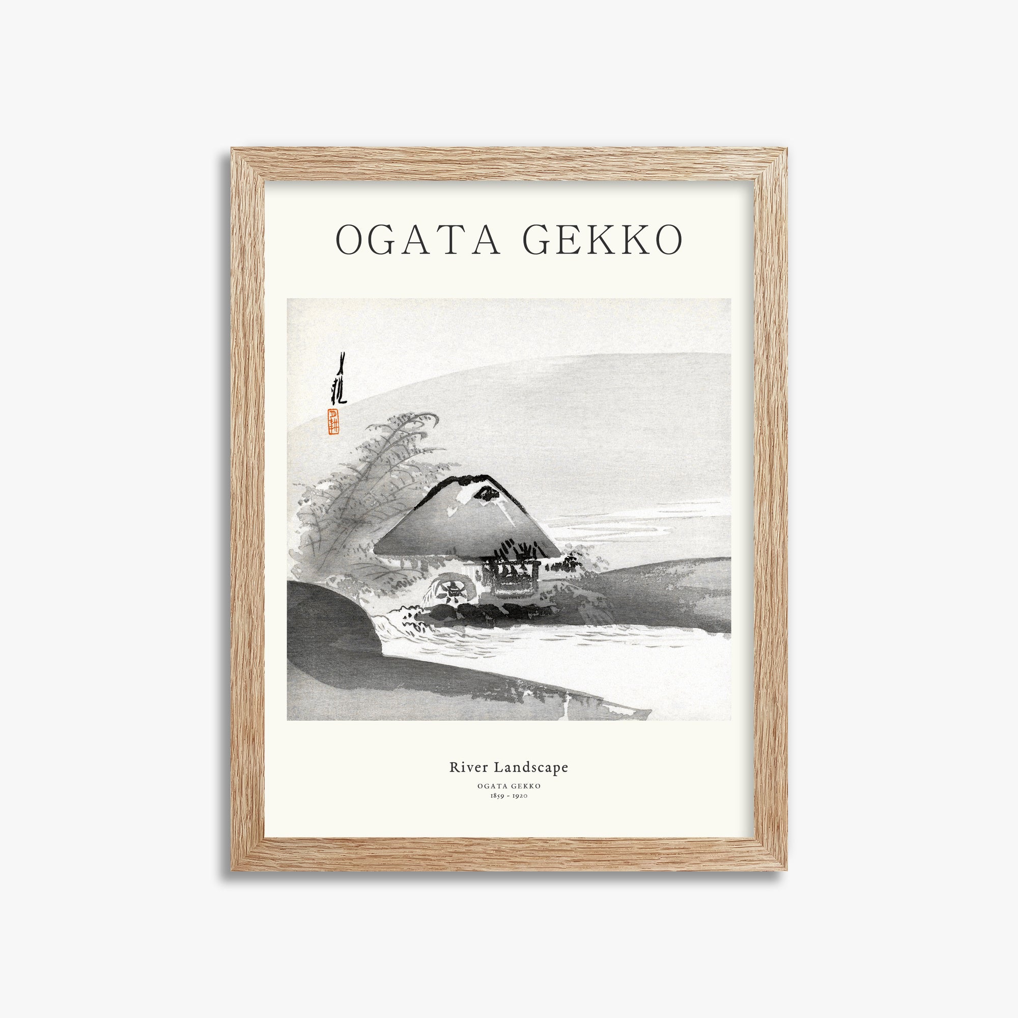 Ogata Gekko: River Landscape - Japandi, 30x40cm Framed Art Reproduction With Raw Oak Frame
