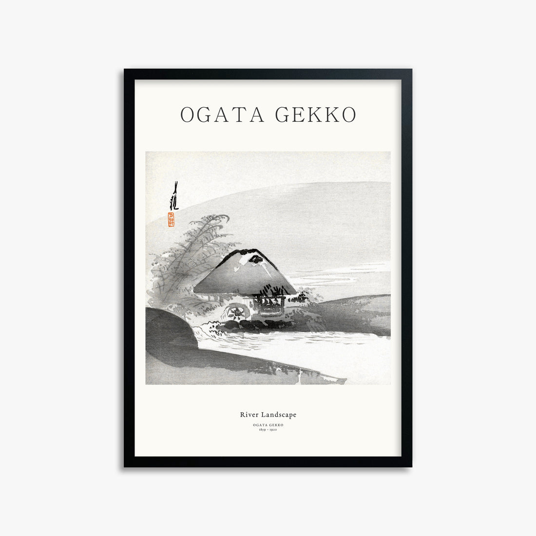 Ogata Gekko: River Landscape - Japandi, 50x70cm Framed Art Reproduction With Black Frame