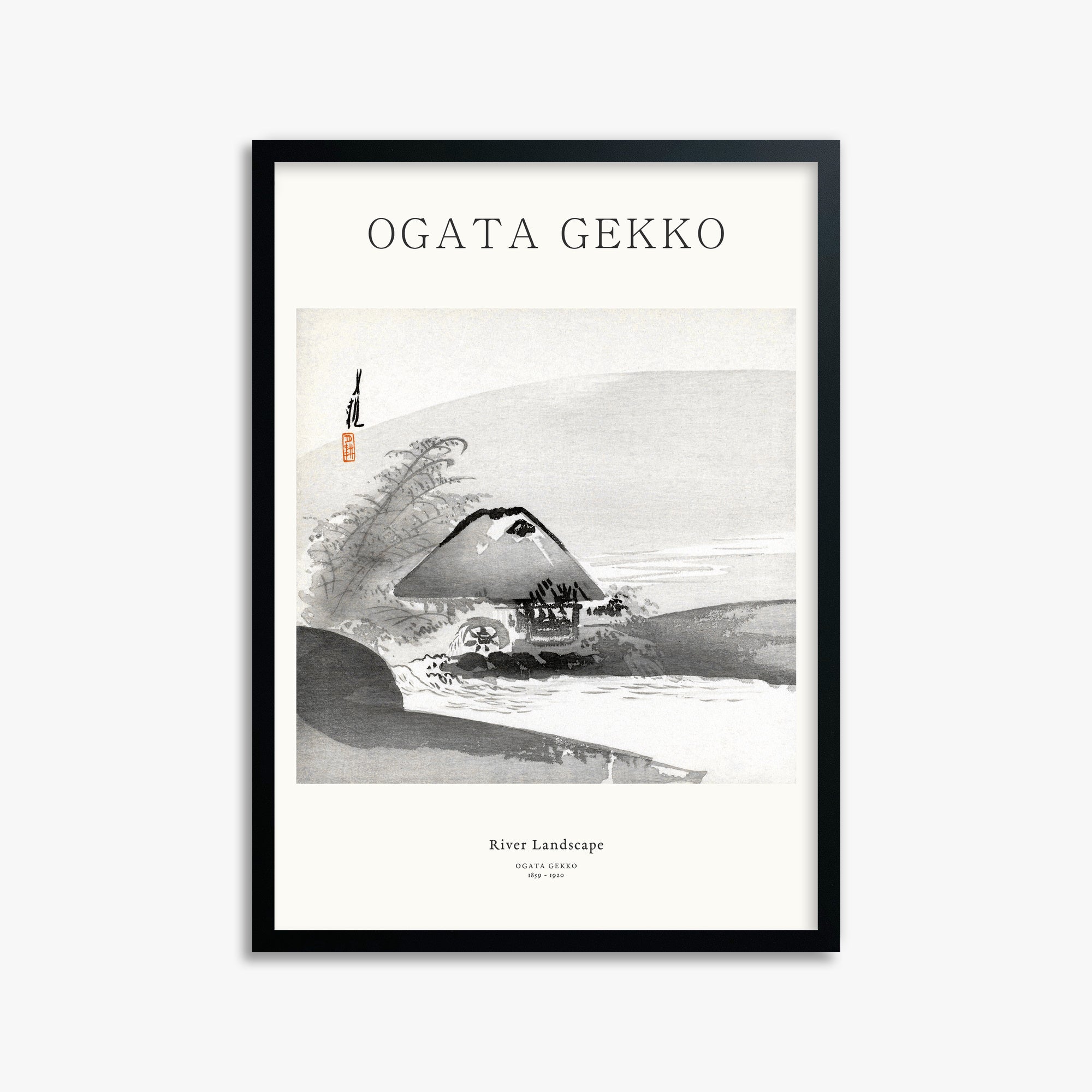 Ogata Gekko: River Landscape - Japandi, 50x70cm Framed Art Reproduction With Black Frame
