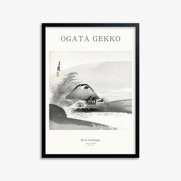 Ogata Gekko: River Landscape - Japandi, 50x70cm Framed Art Reproduction With Black Frame